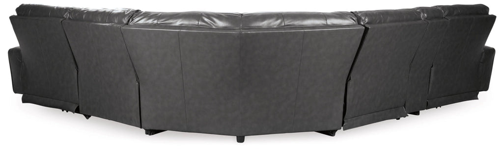Dark gray sectional sofa base with reclining seats and curved arms