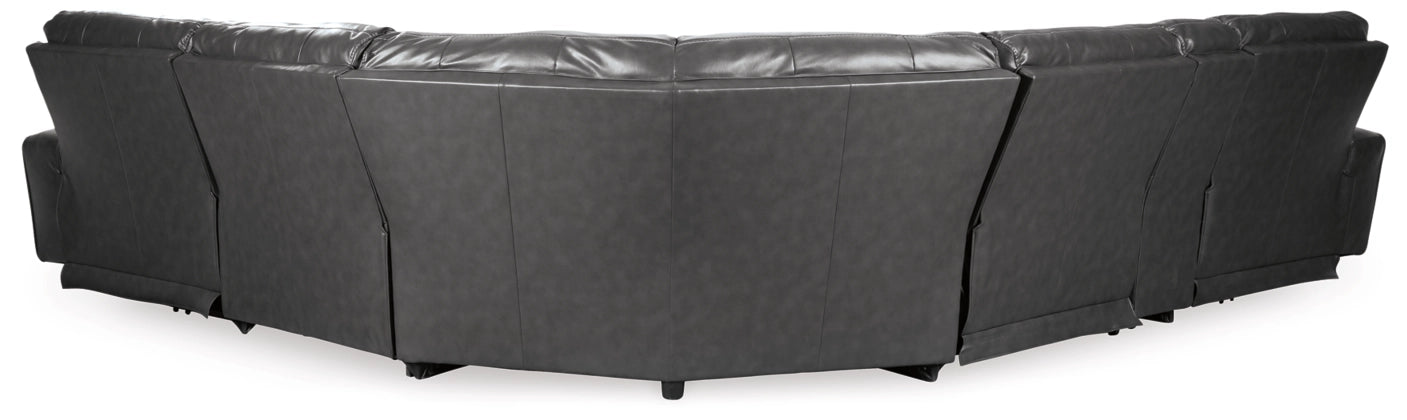 Dark gray sectional sofa base with reclining seats and curved arms