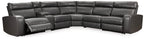 Gray power reclining sectional with curved chaise seats and padded armrests
