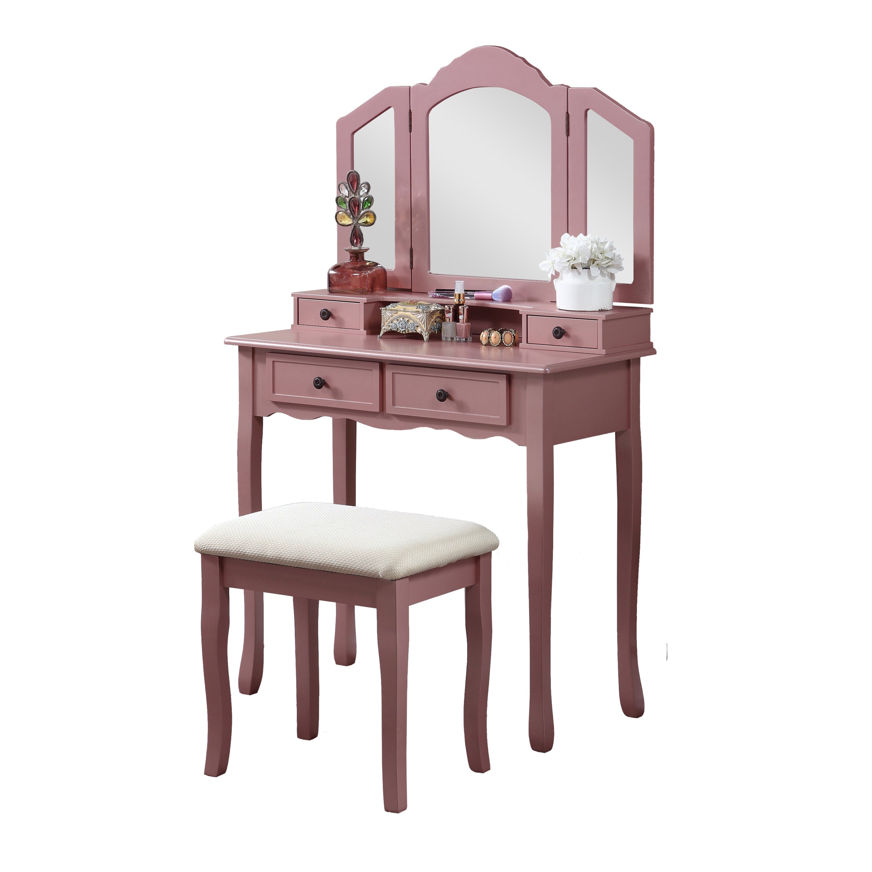 Sanlo Wooden Vanity Set w/ Stool, Rose Gold-American Furniture Outlet