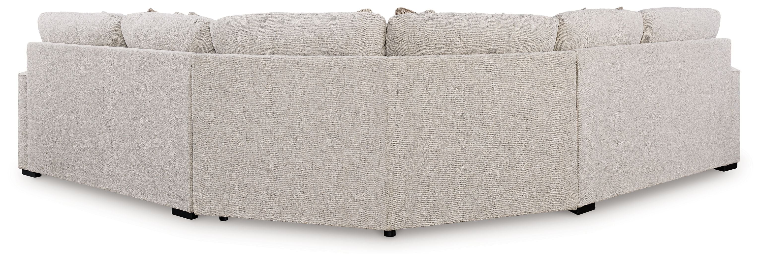 Sand beige sectional sofa corner section with square arms and black feet, padded cushions