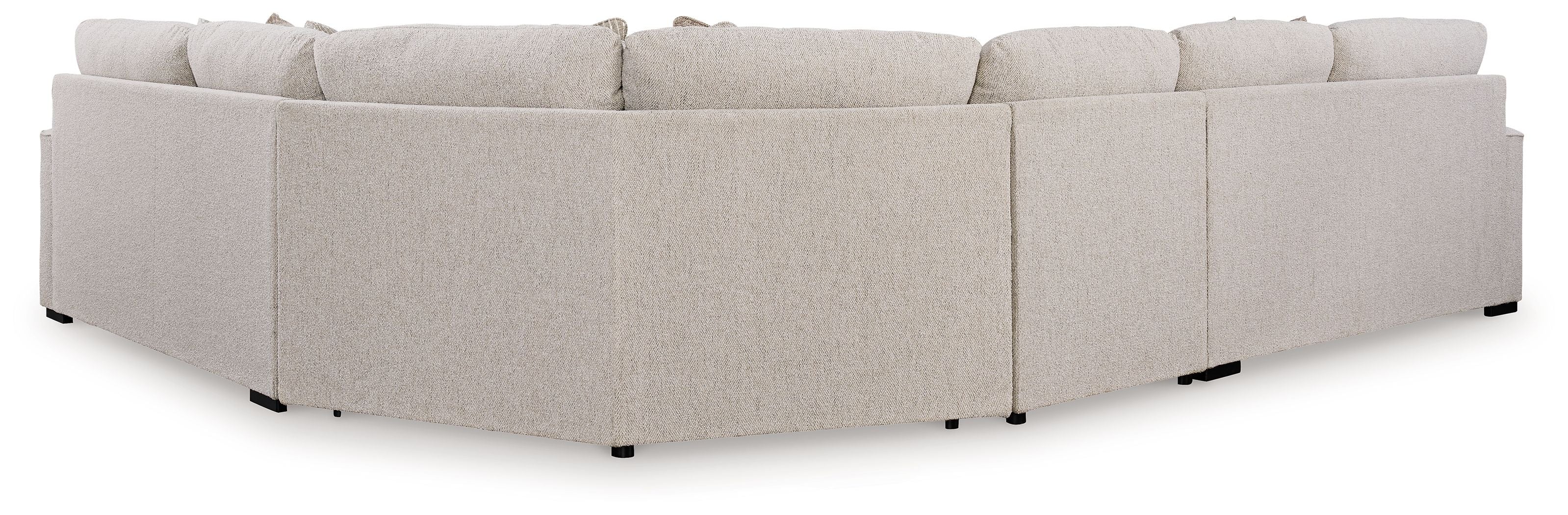Sand beige sectional sofa corner with square arms, black feet, and layered back cushions