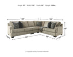 Stone sectional sofa dimensions diagram, 2-piece corner configuration view