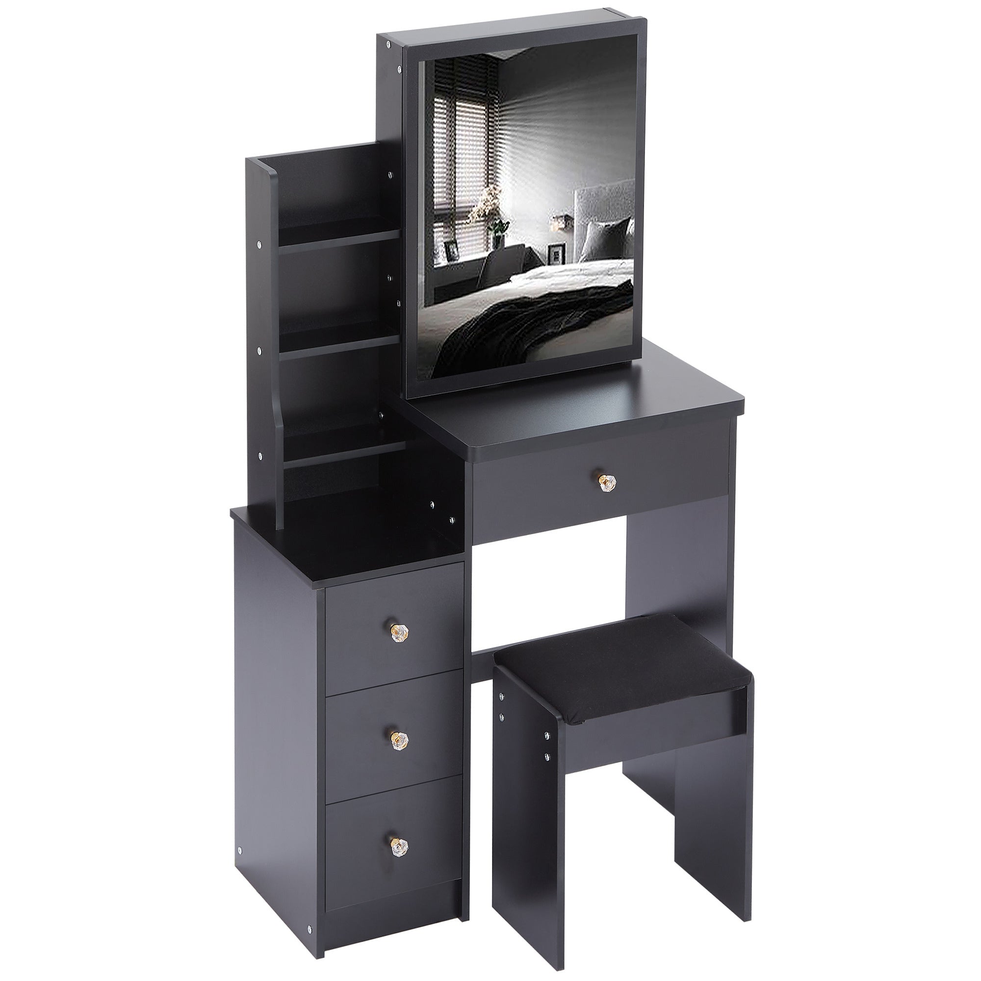 Small Bedside Vanity Table with Stool & Mirror-American Furniture Outlet