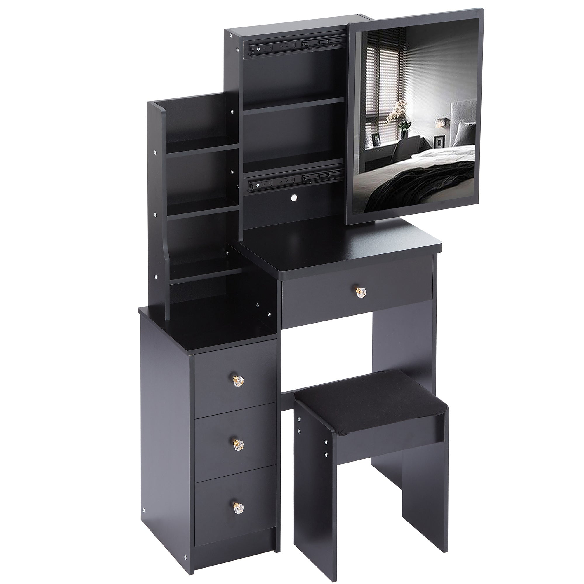 Small Bedside Vanity Table with Stool & Mirror-American Furniture Outlet