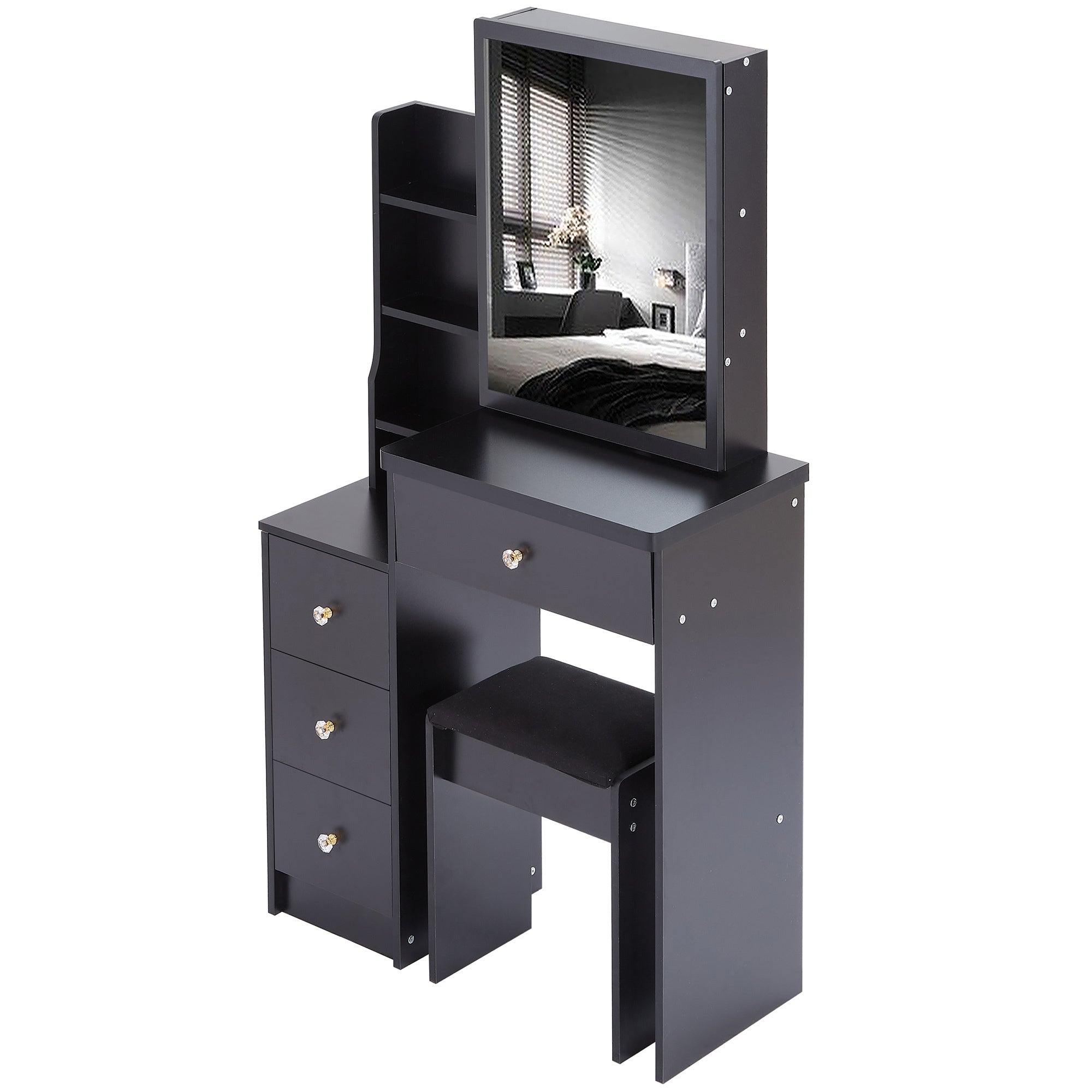 Small Bedside Vanity Table with Stool & Mirror-American Furniture Outlet