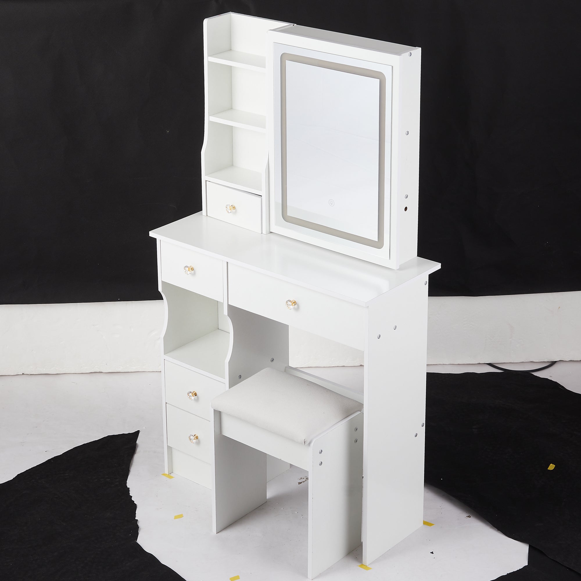 Small Space Vanity Set | LED Mirror, Stool, Drawer-American Furniture Outlet