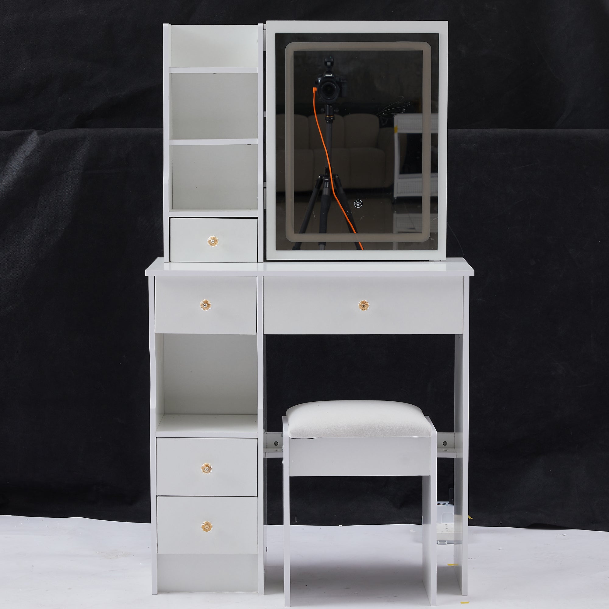 Small Space Vanity Set | LED Mirror, Stool, Drawer-American Furniture Outlet