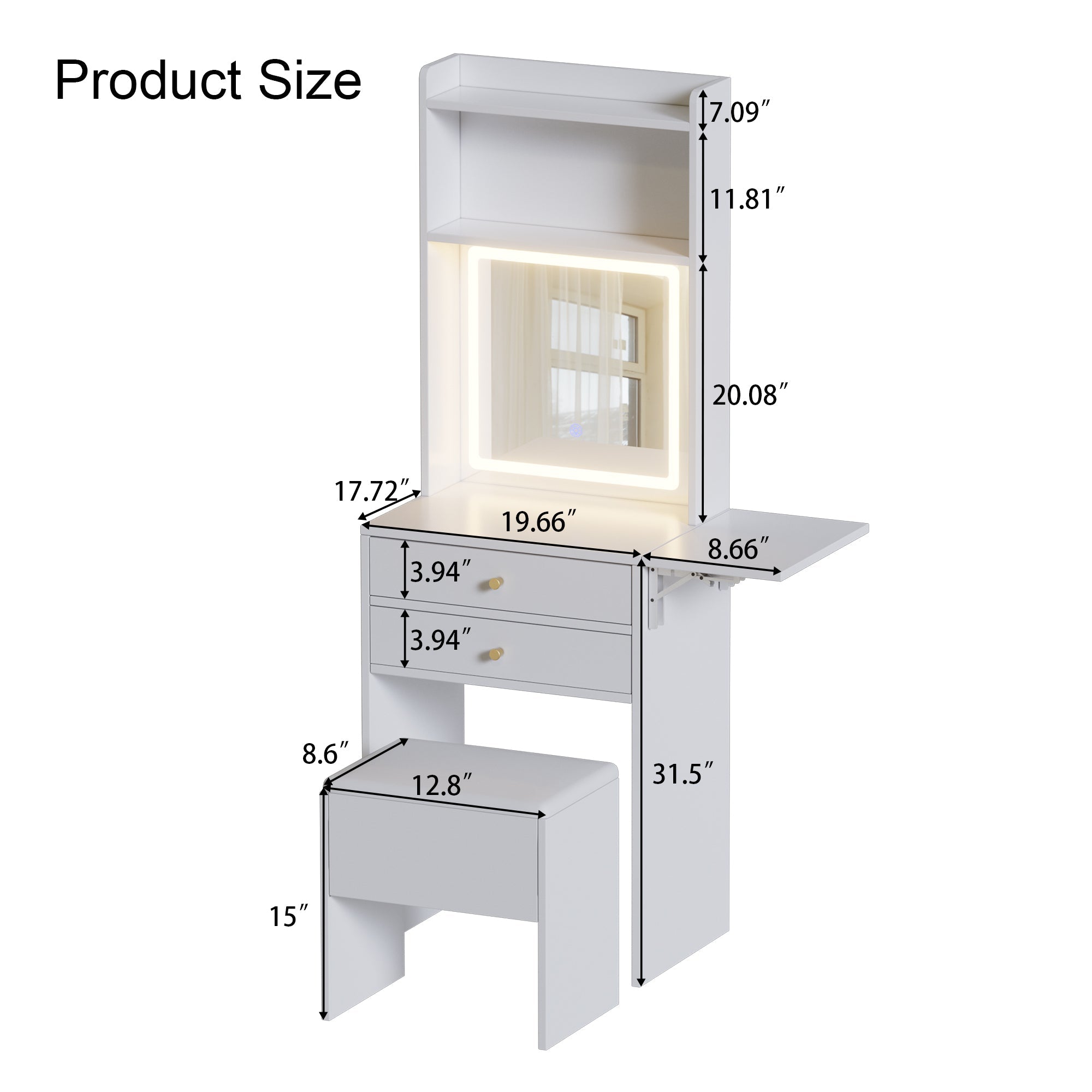 Small Space Vanity Table w/ Lighted Mirror & Chair-American Furniture Outlet