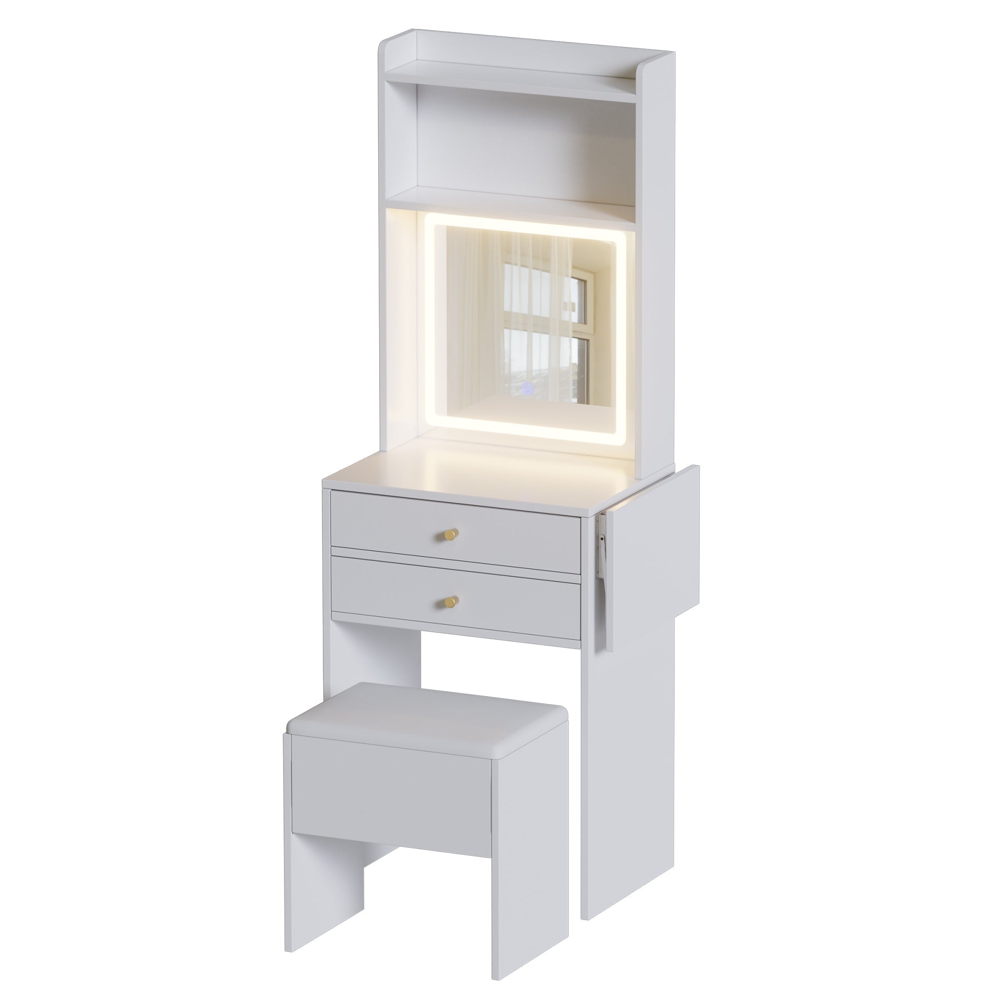 Small Space Vanity Table w/ Lighted Mirror & Chair-American Furniture Outlet