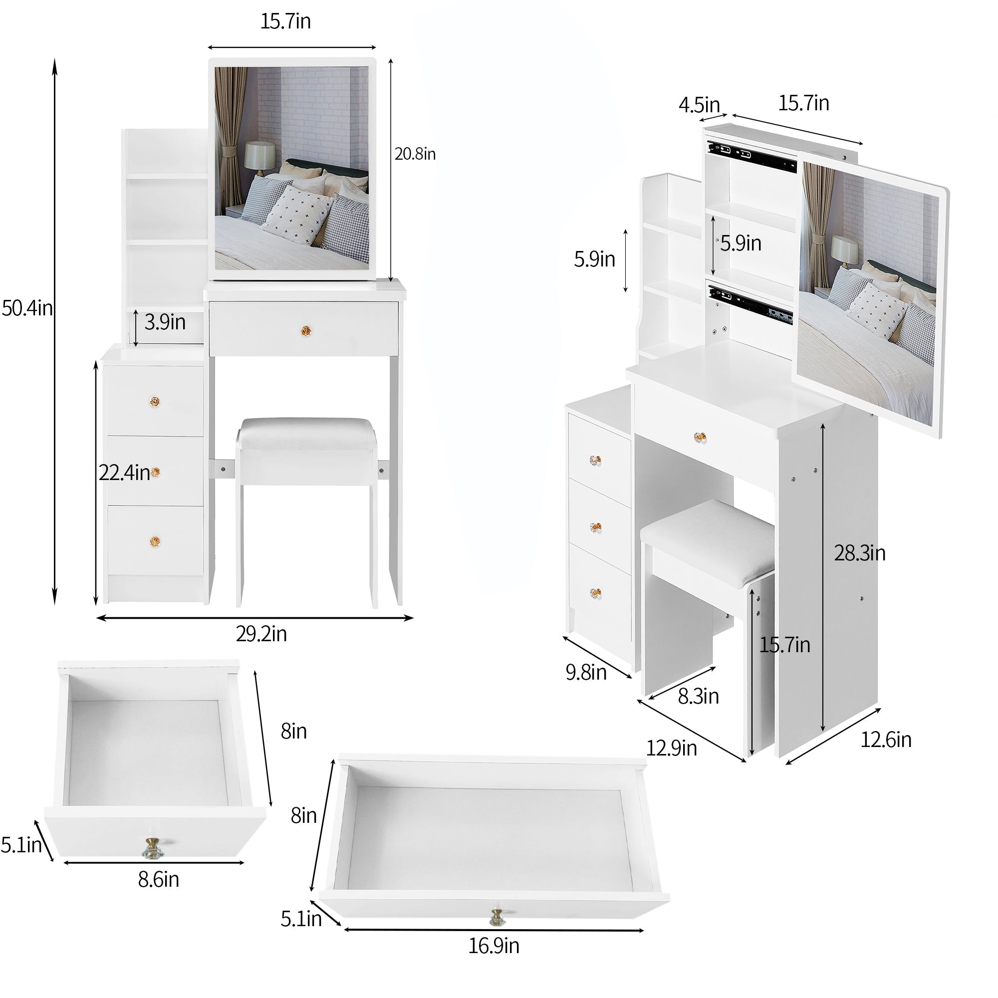 Small Space Vanity Table with Stool-American Furniture Outlet