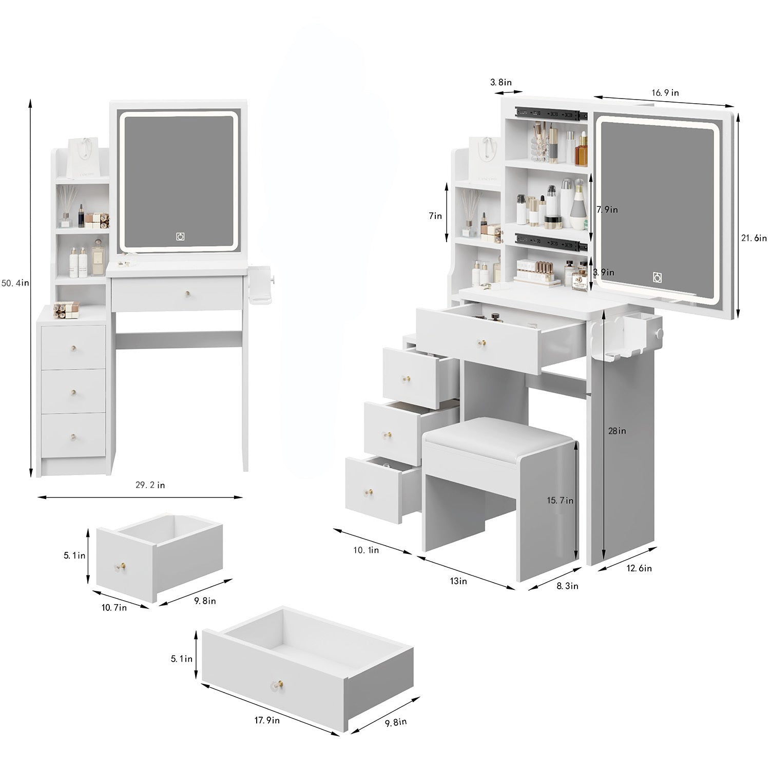 Small Vanity Table Set w/ LED Mirror & Power Station-American Furniture Outlet