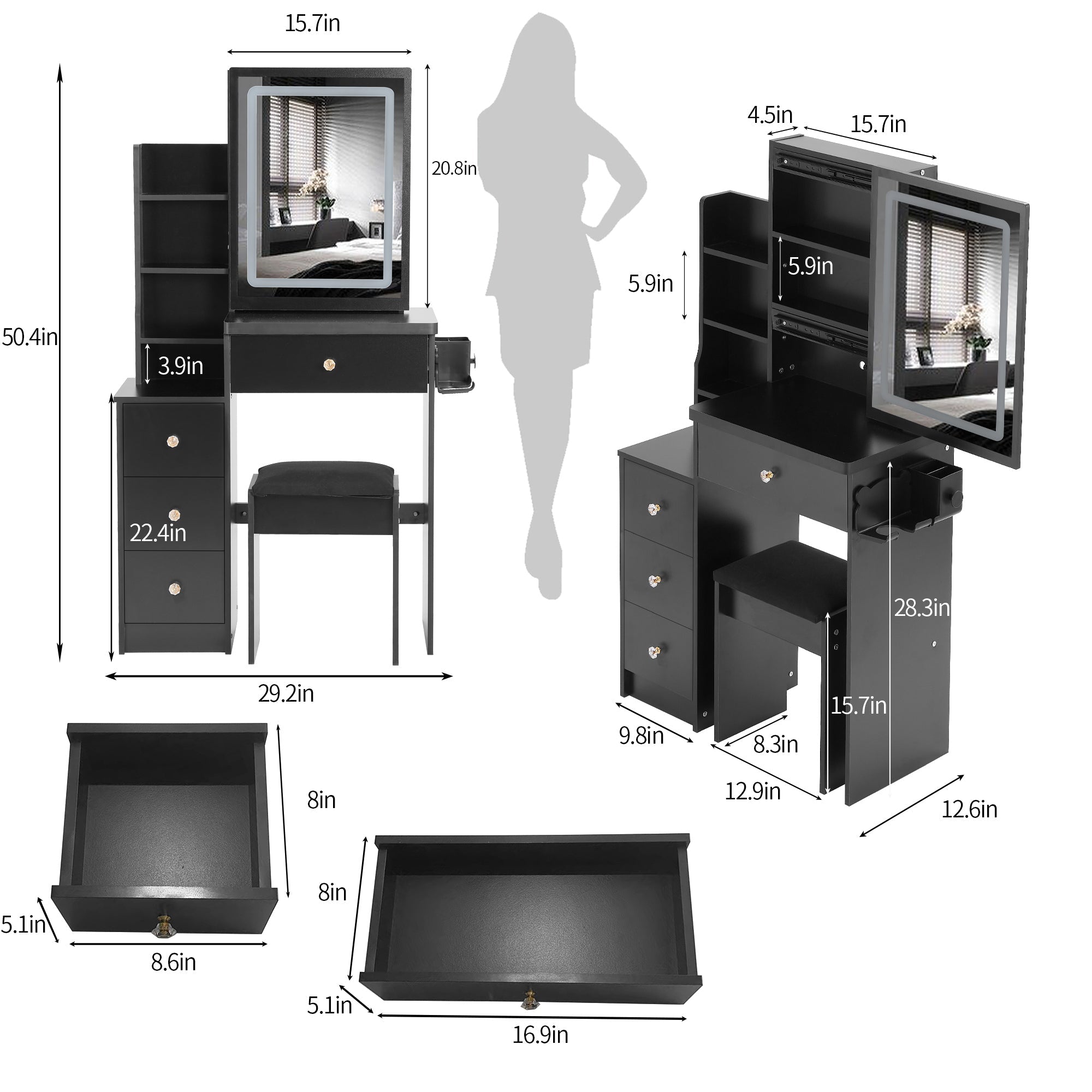 Small Vanity Table Set w/ LED Mirror & Power Station-American Furniture Outlet