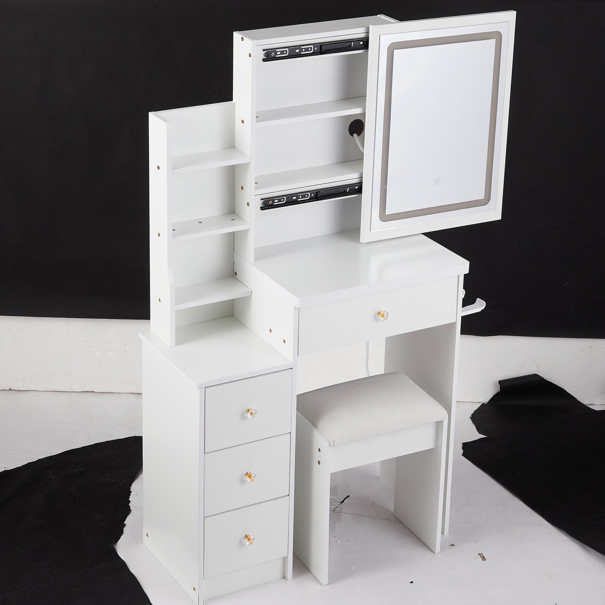 Small Vanity Table Set w/ LED Mirror & Power Station-American Furniture Outlet