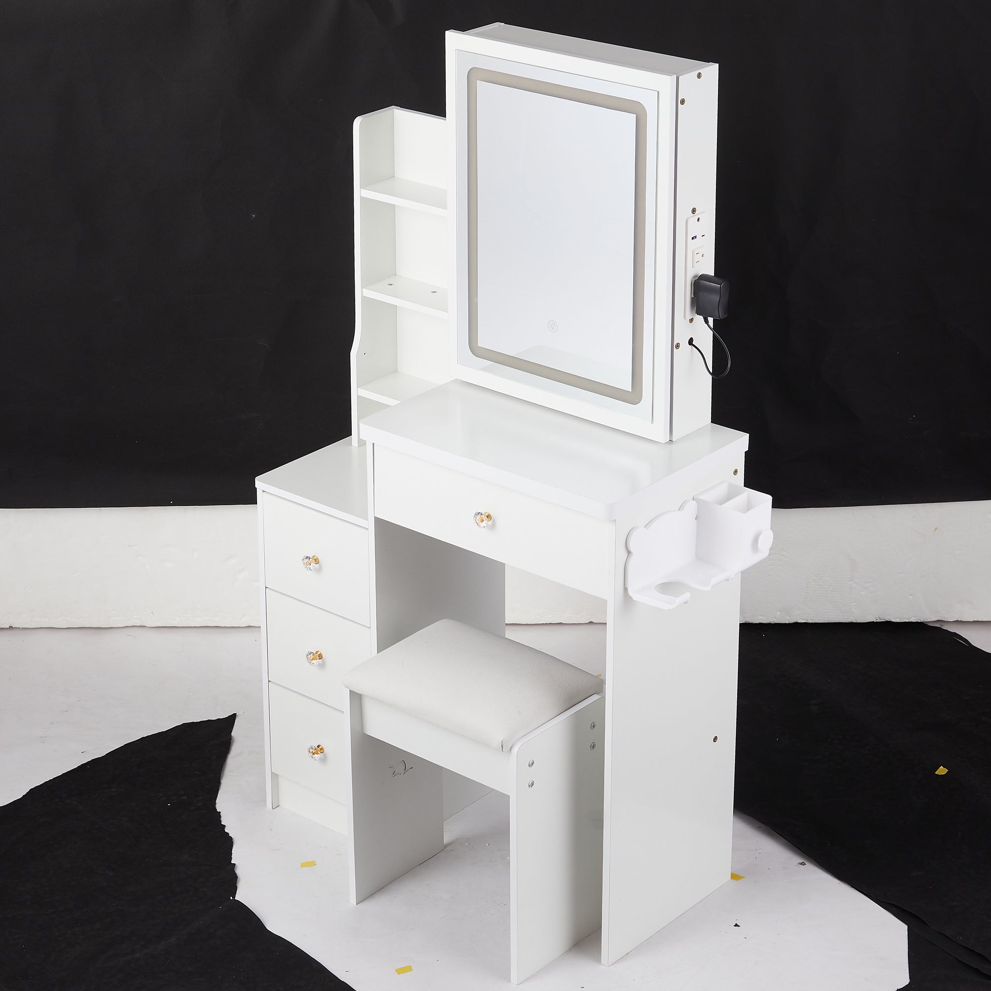 Small Vanity Table Set w/ LED Mirror & Power Station-American Furniture Outlet