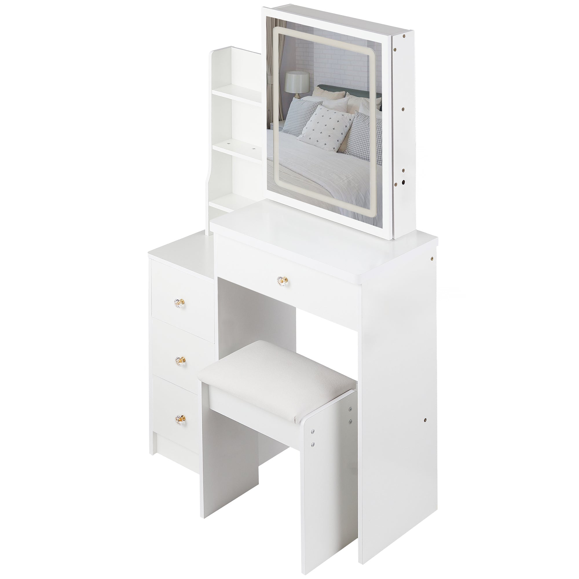 Small Vanity Table w/ Stool & LED Mirror-American Furniture Outlet