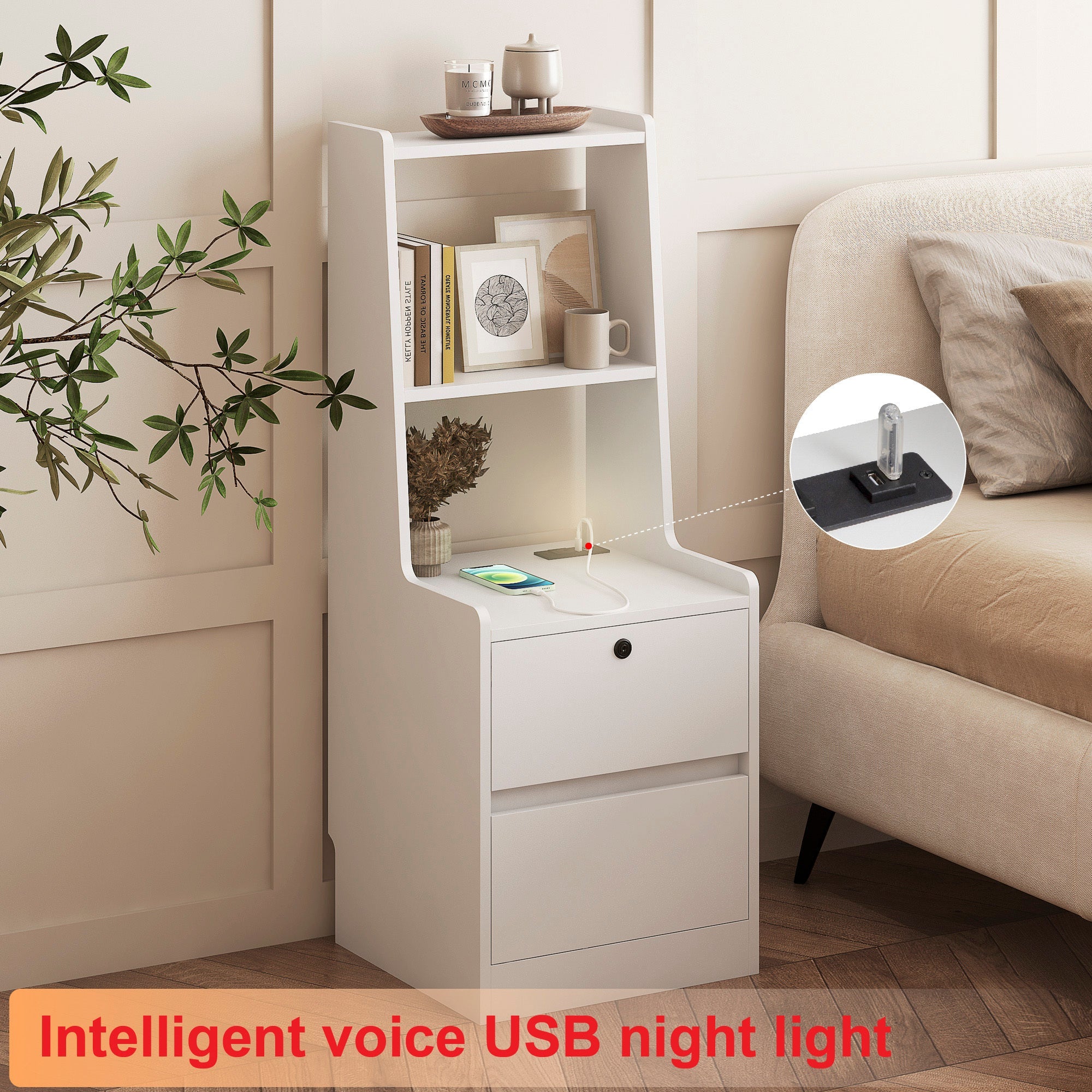 Smart Nightstand w/ Charging Station & Night Light-American Furniture Outlet