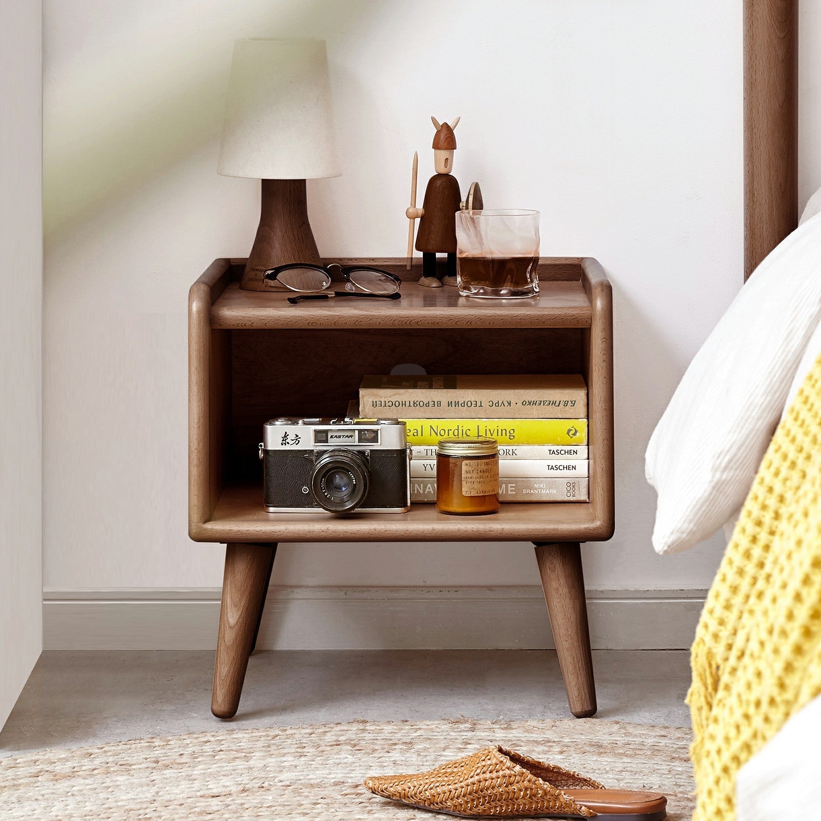 Solid Beech Wood Nightstand - Modern Bedside Table-American Furniture Outlet