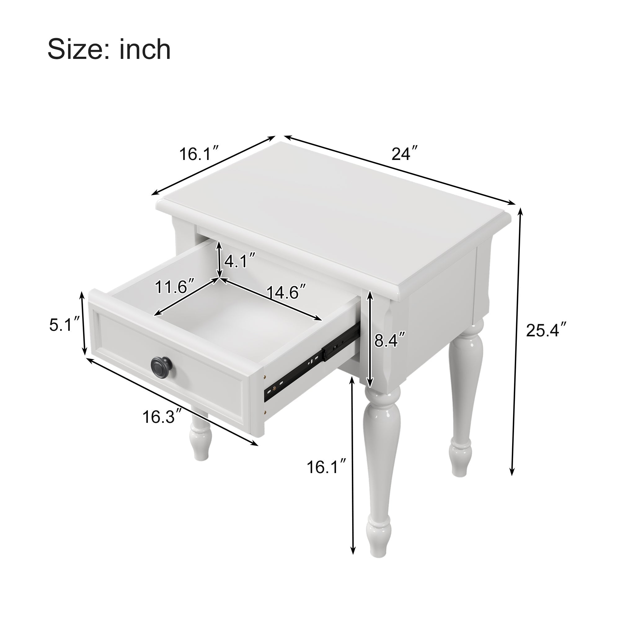 Solid Wood White Nightstand - 1 Drawer-American Furniture Outlet