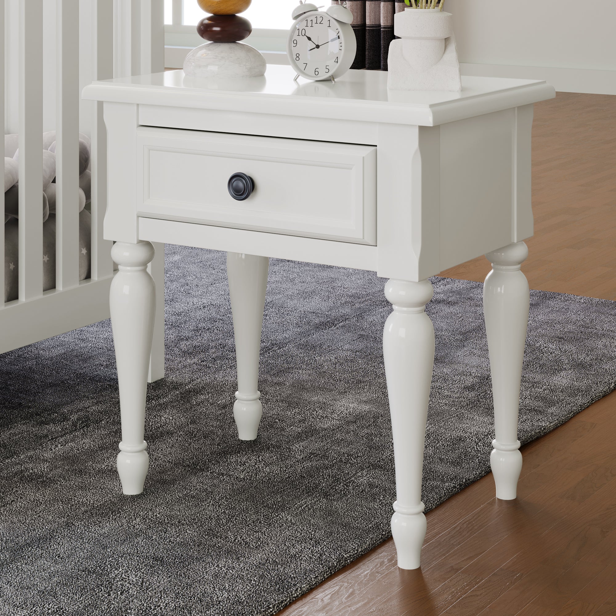 Solid Wood White Nightstand - 1 Drawer-American Furniture Outlet