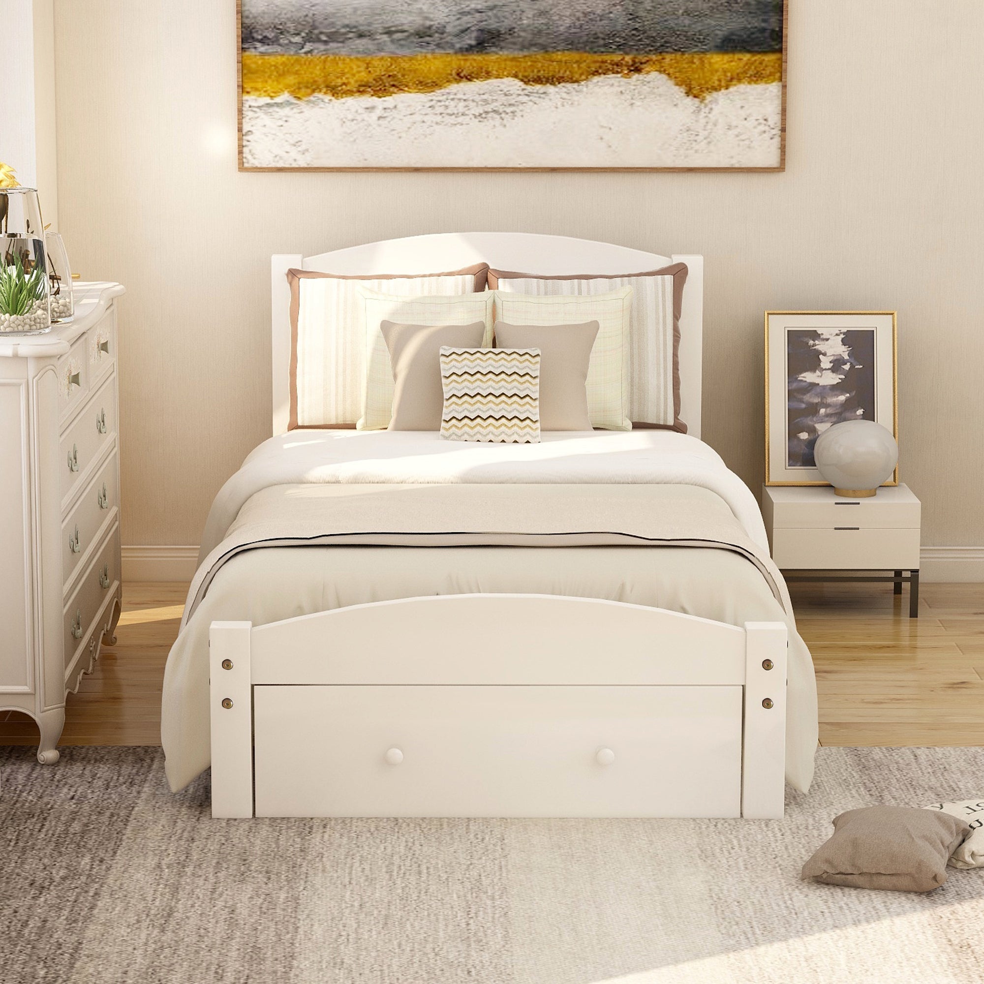 Solid Wood White Twin Platform Bed Frame-American Furniture Outlet