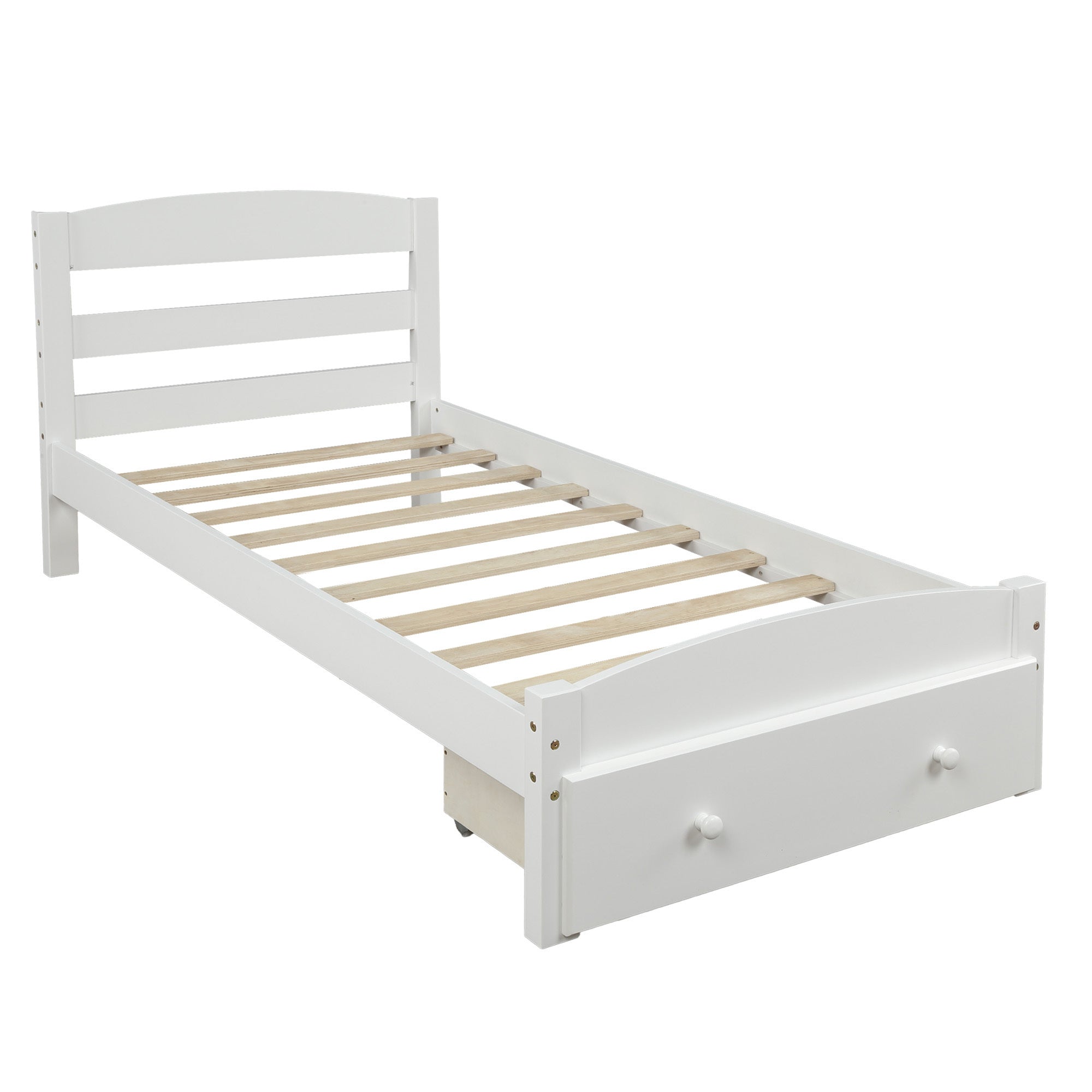 Solid Wood White Twin Platform Bed Frame-American Furniture Outlet