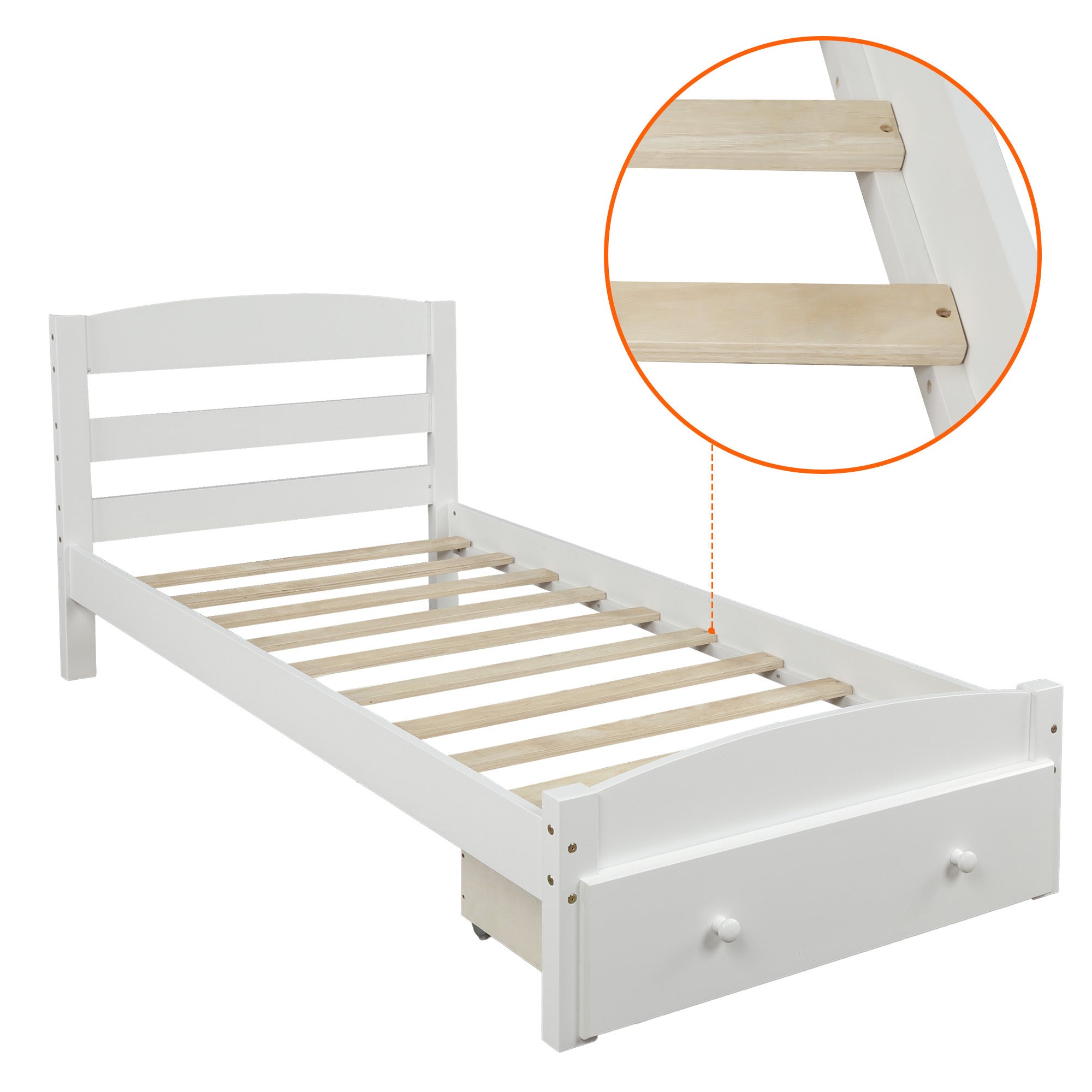 Solid Wood White Twin Platform Bed Frame-American Furniture Outlet