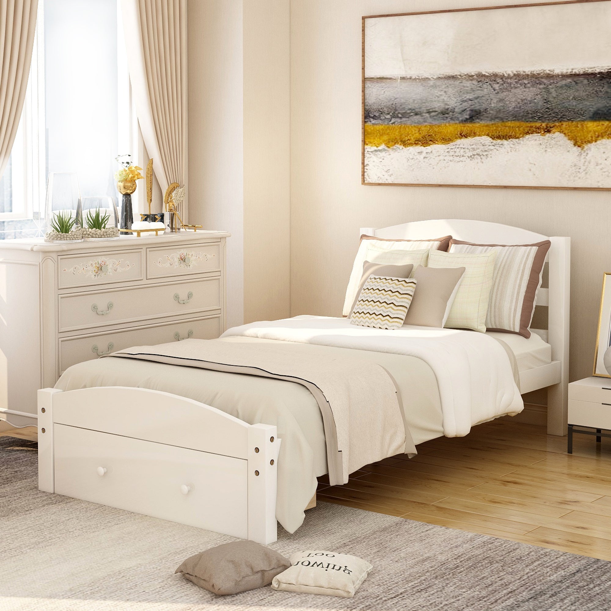 Solid Wood White Twin Platform Bed Frame-American Furniture Outlet