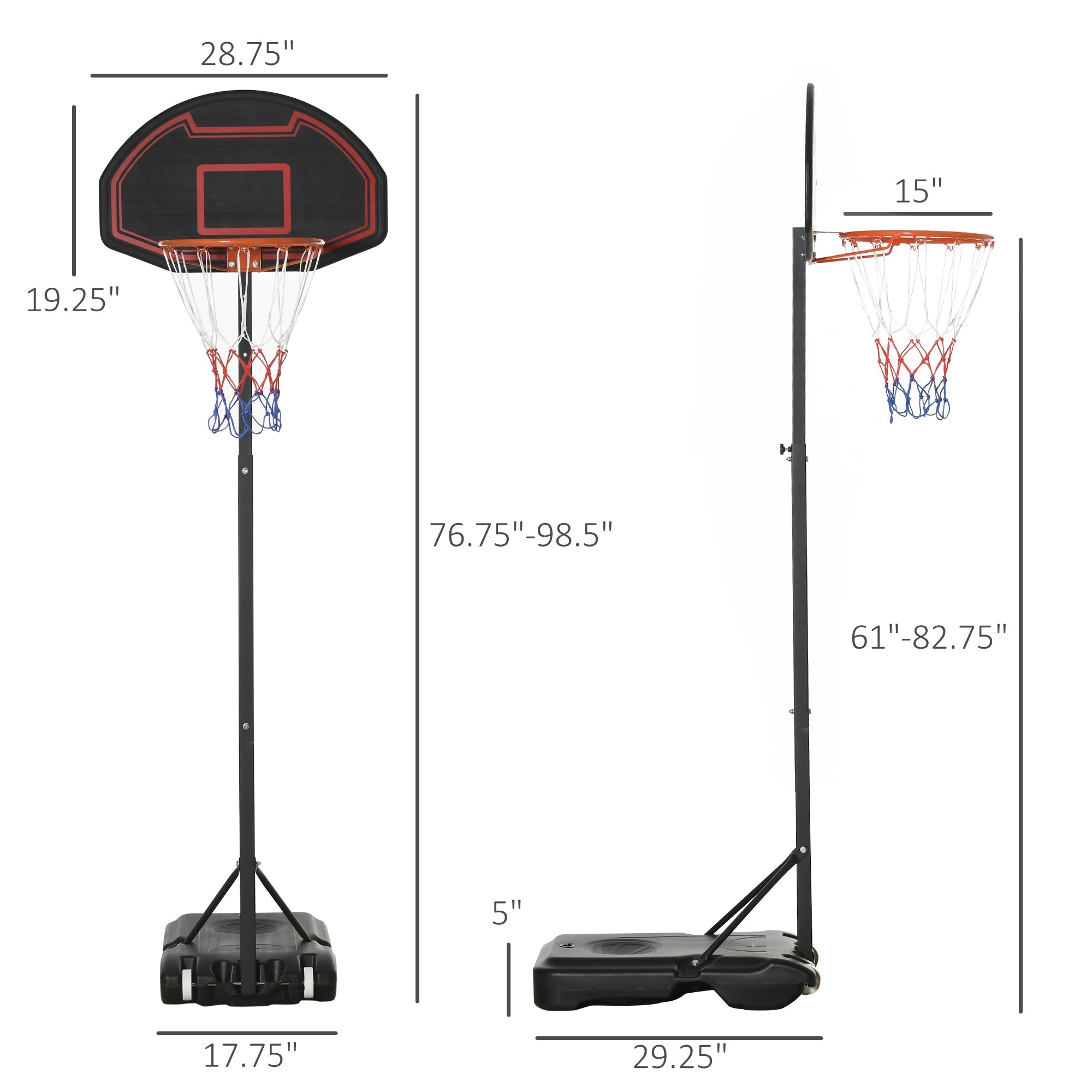 Soozier Portable Basketball Hoop 5.1'-6.9' Adjustable-American Furniture Outlet