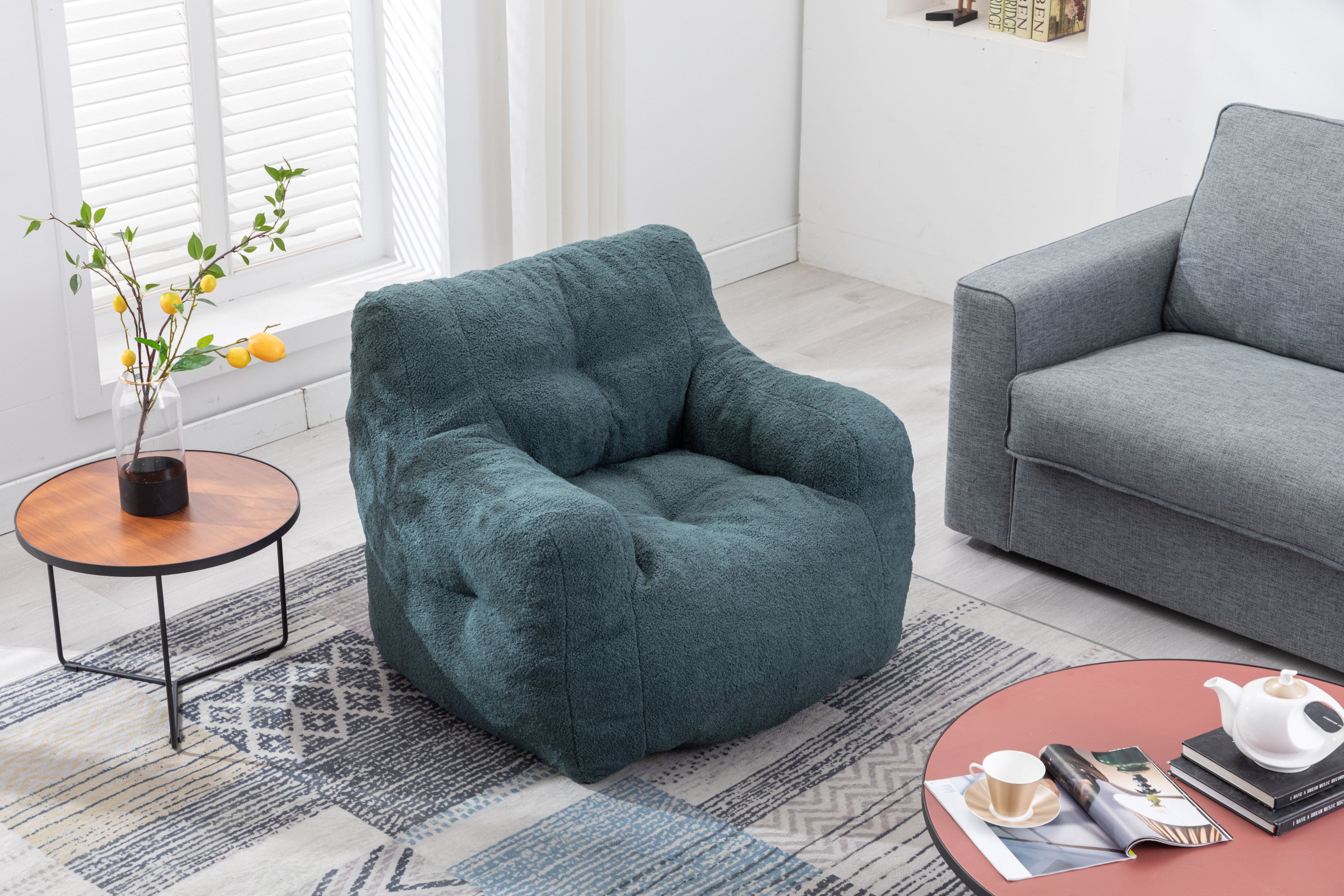 Teddy Fabric Bean Bag Chair | Tufted Foam-American Furniture Outlet