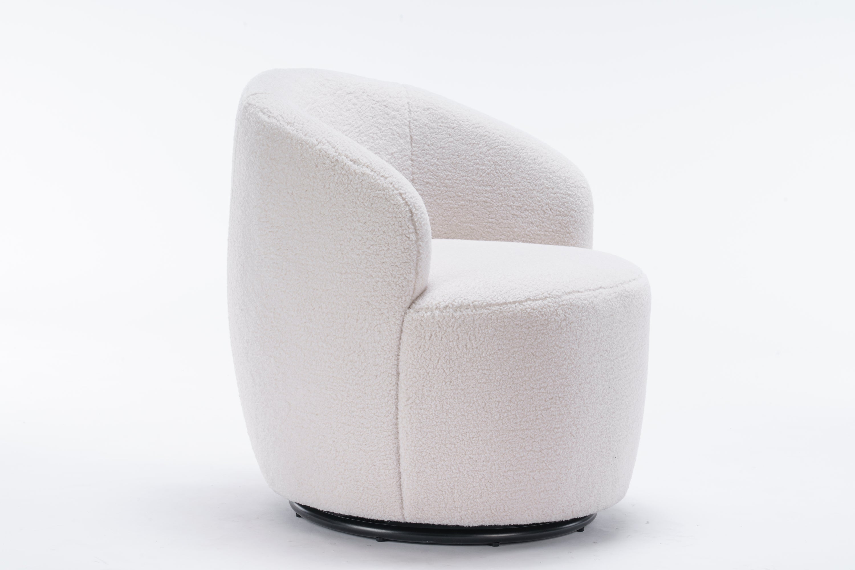 Teddy Fabric Swivel Accent Armchair with Black Powder Coating Metal Ring | Ivory White | Stylish & Comfortable-American Furniture Outlet