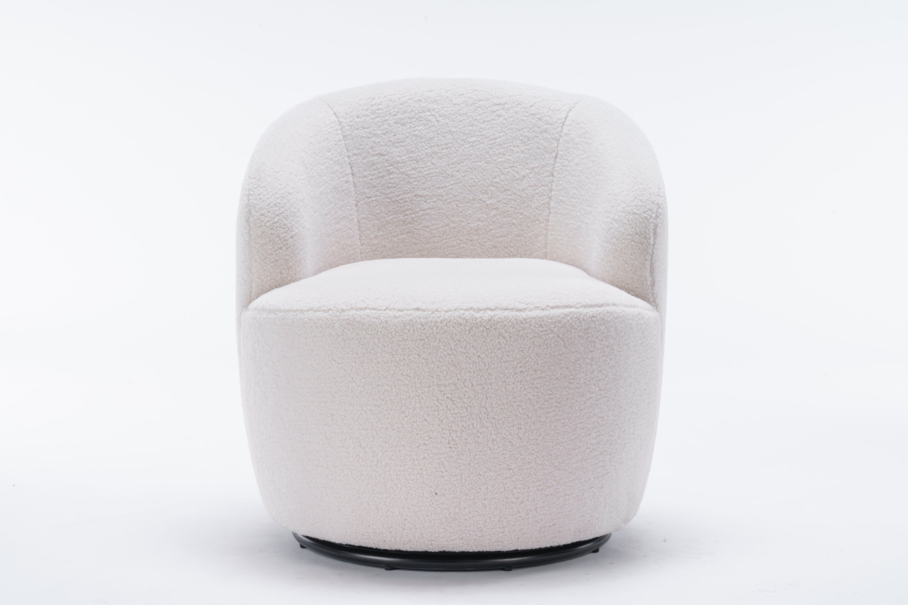 Teddy Fabric Swivel Accent Armchair with Black Powder Coating Metal Ring | Ivory White | Stylish & Comfortable-American Furniture Outlet