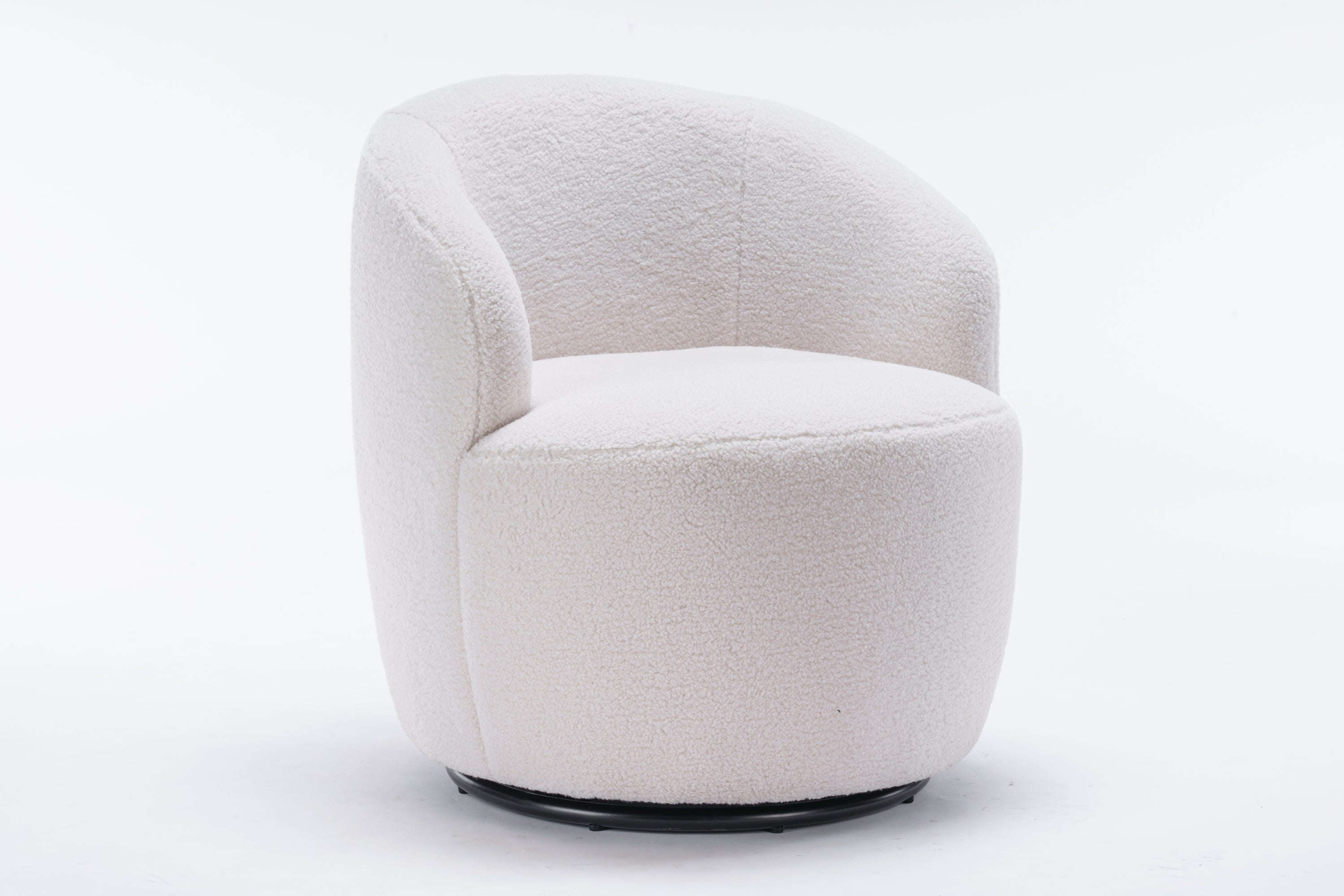 Teddy Fabric Swivel Accent Armchair with Black Powder Coating Metal Ring | Ivory White | Stylish & Comfortable-American Furniture Outlet