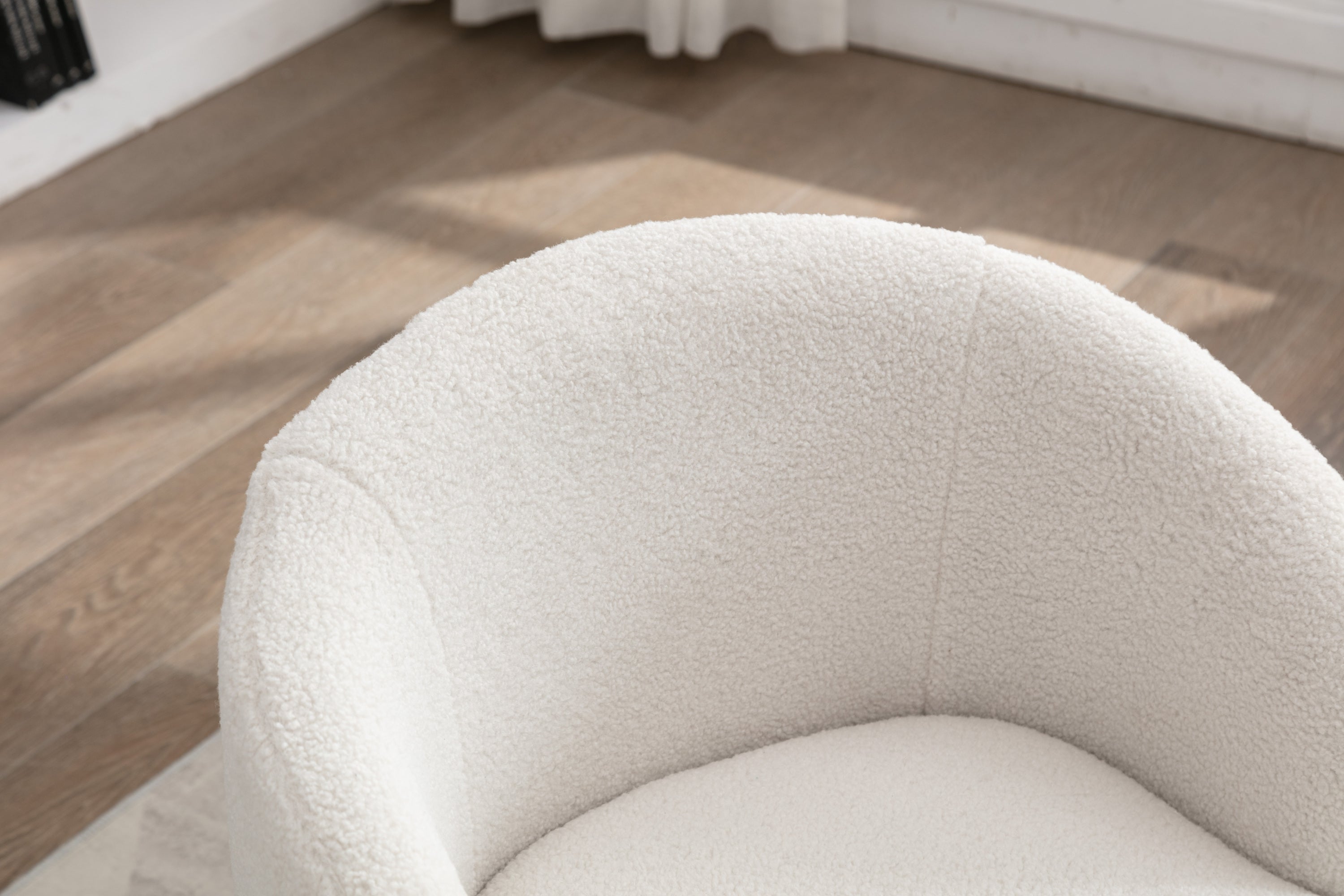 Teddy Fabric Swivel Accent Armchair with Black Powder Coating Metal Ring | Ivory White | Stylish & Comfortable-American Furniture Outlet