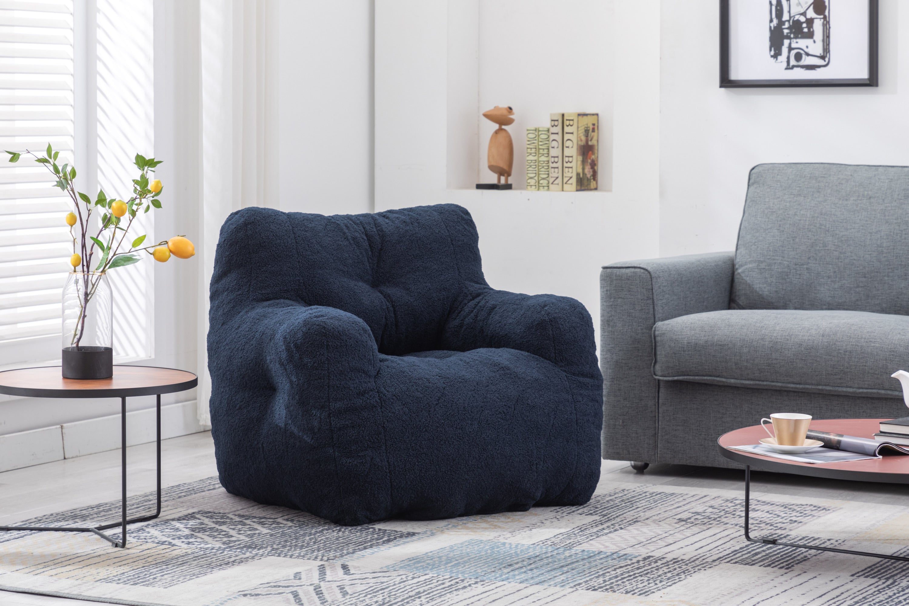 Teddy Fabric Tufted Bean Bag Chair-American Furniture Outlet