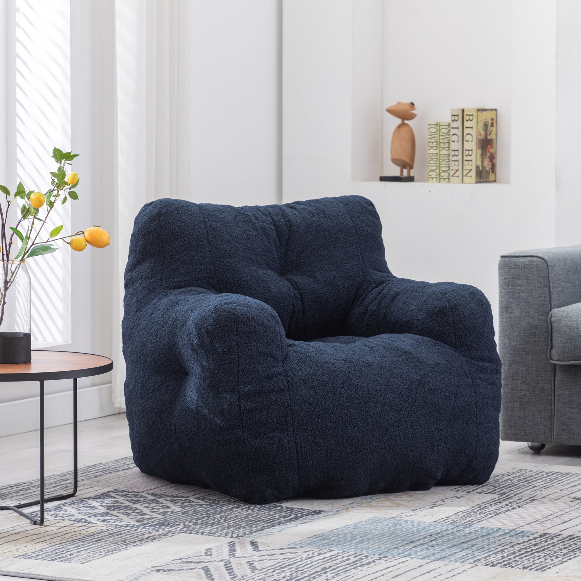 Teddy Fabric Tufted Bean Bag Chair-American Furniture Outlet