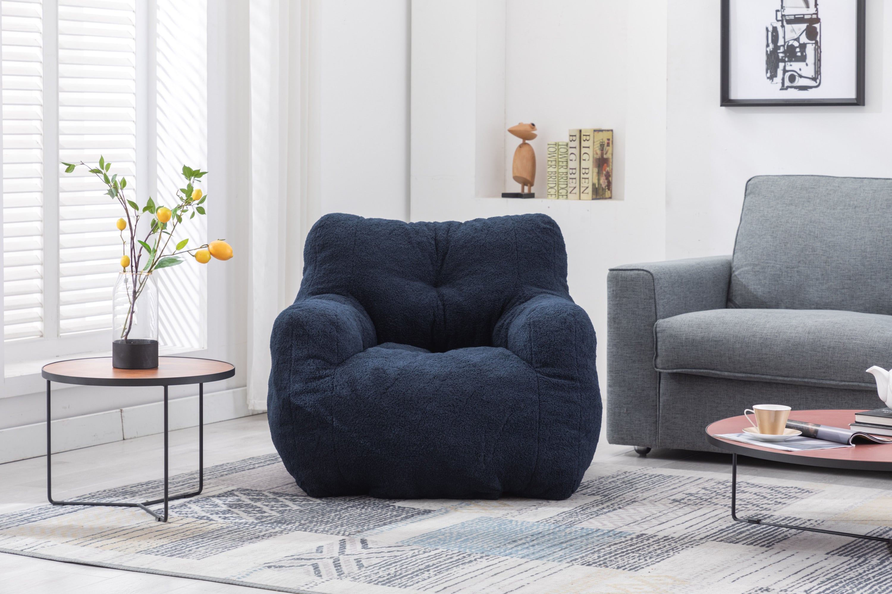 Teddy Fabric Tufted Bean Bag Chair-American Furniture Outlet