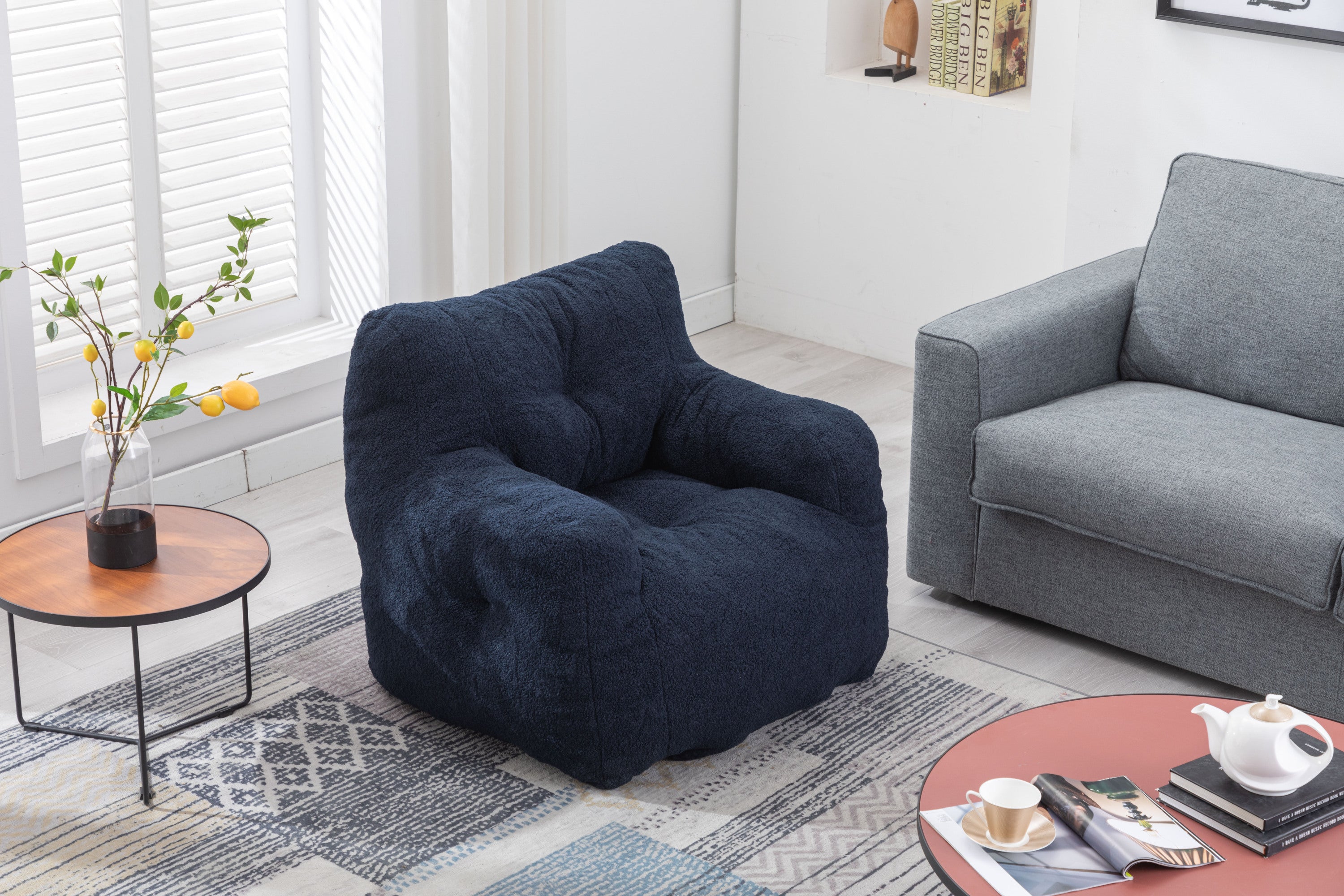 Teddy Fabric Tufted Bean Bag Chair-American Furniture Outlet