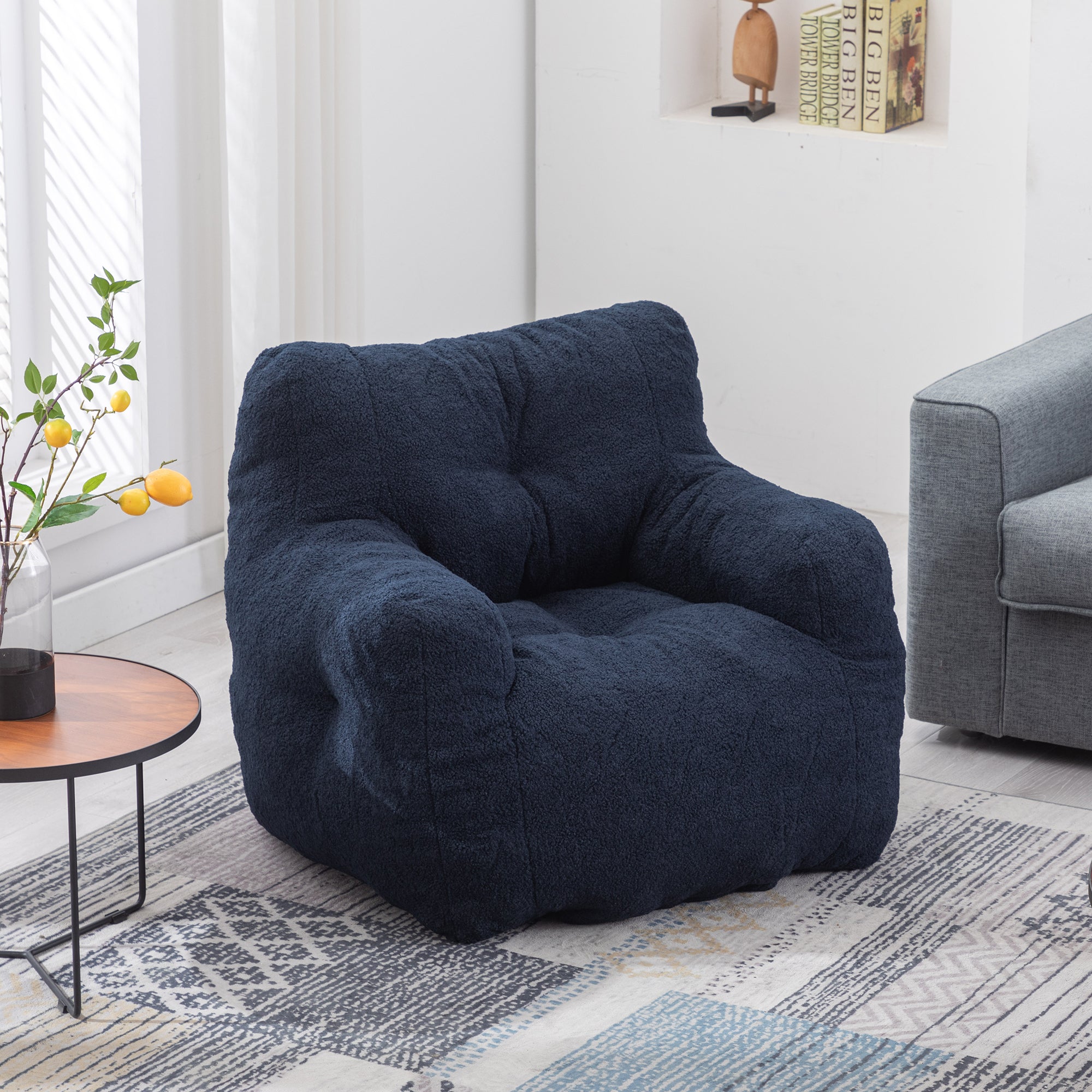 Teddy Fabric Tufted Bean Bag Chair-American Furniture Outlet