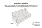 Reclining sectional seating diagram showing 44 in depth for spacious lounge