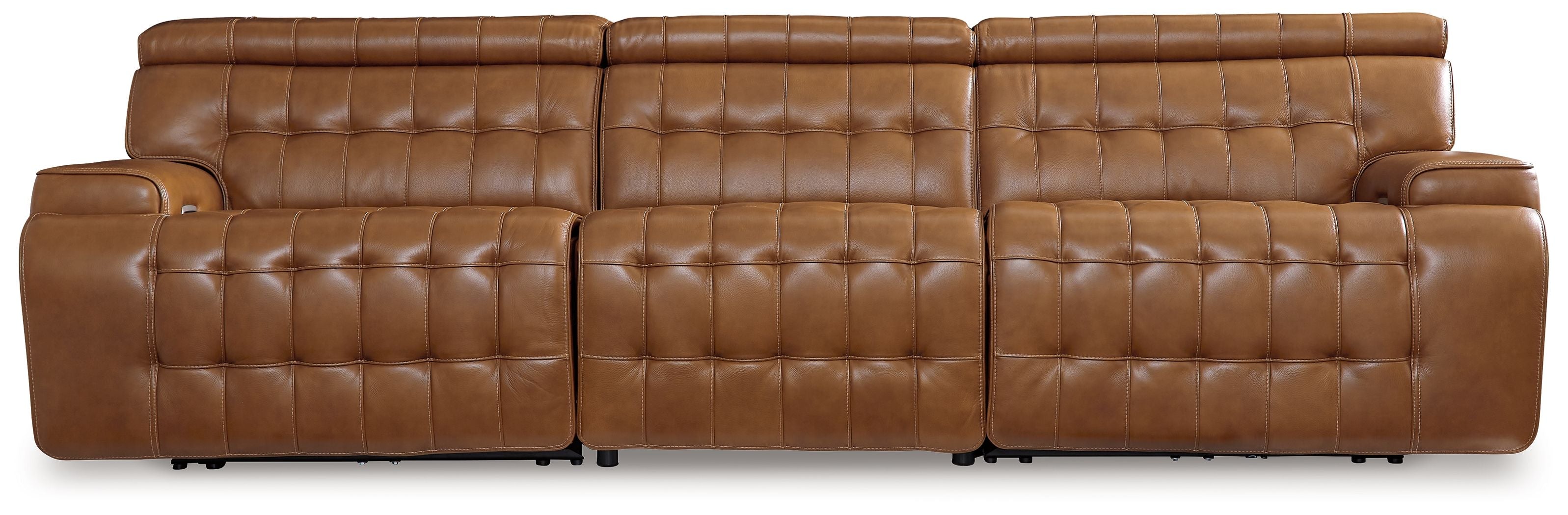 Chocolate brown reclining sectional sofa with padded arms and tufted three-seat backrest