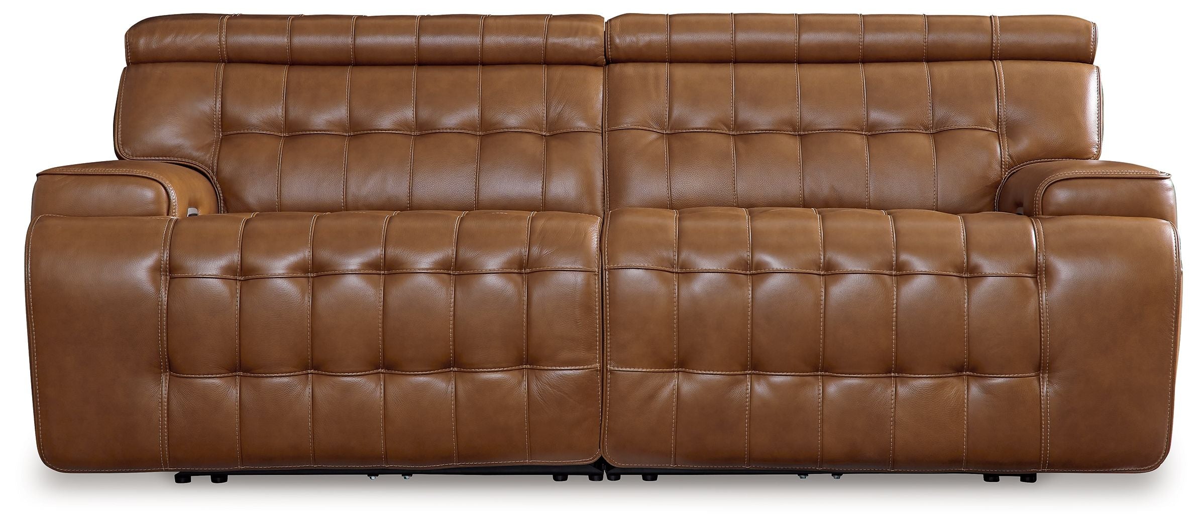 Chocolate brown reclining sectional sofa with tufted seat cushions and quilted back