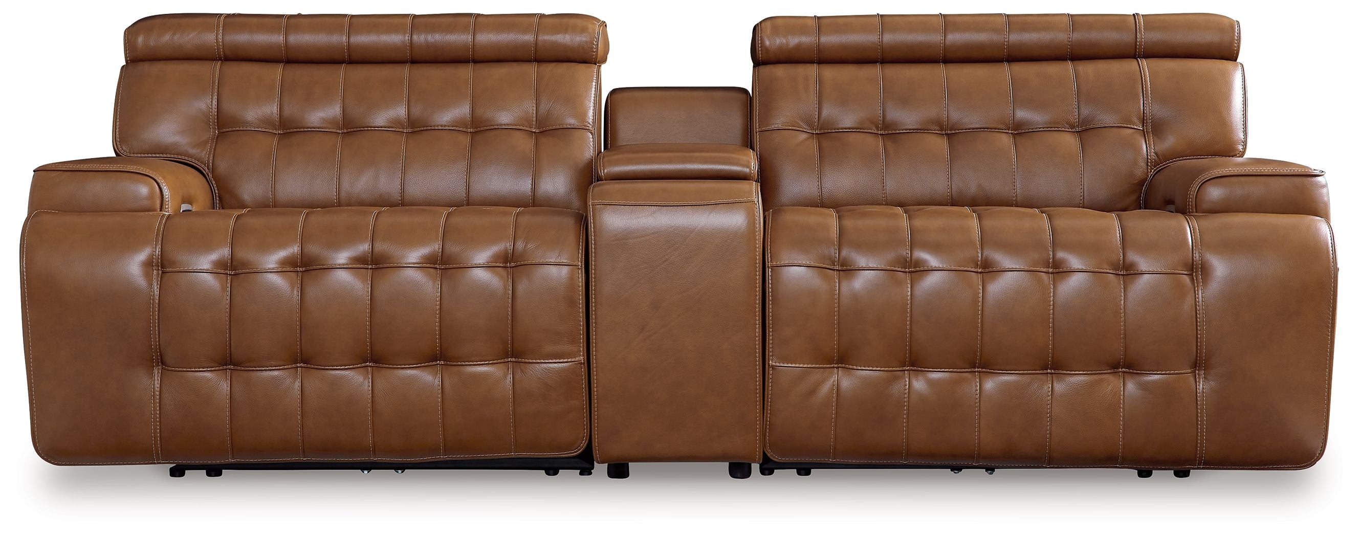 Chocolate brown reclining sectional sofa with matching ottoman and diamond-tufted back