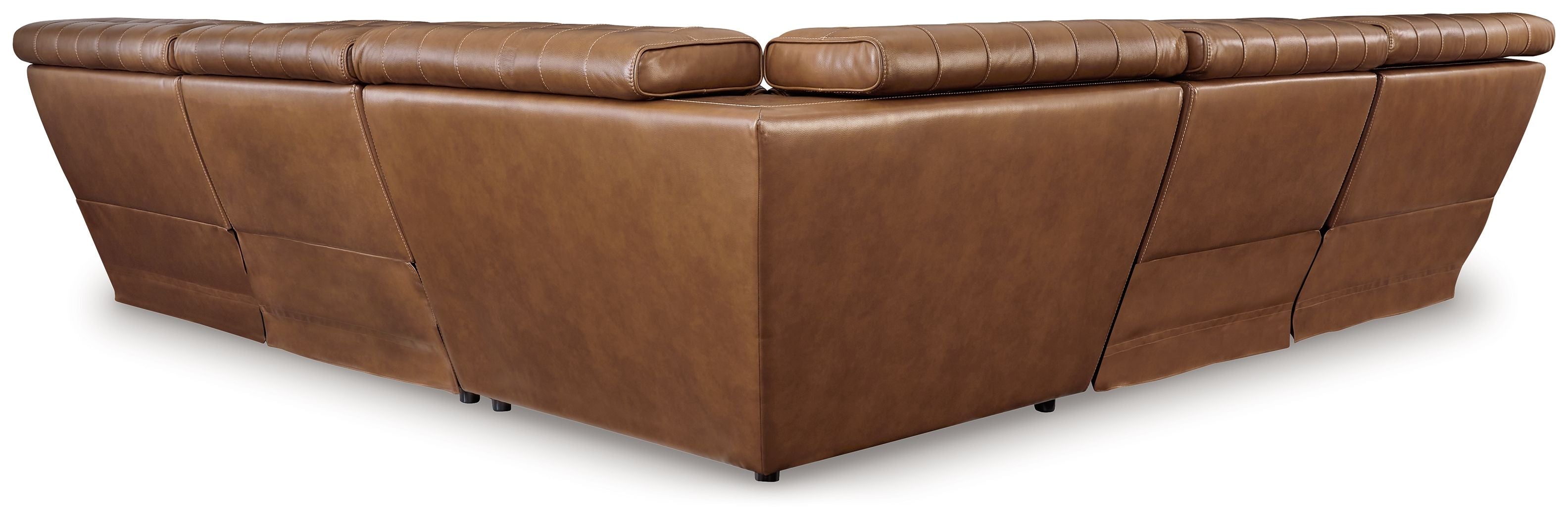 Brown reclining sectional sofa with square arms and deep cushioned seat