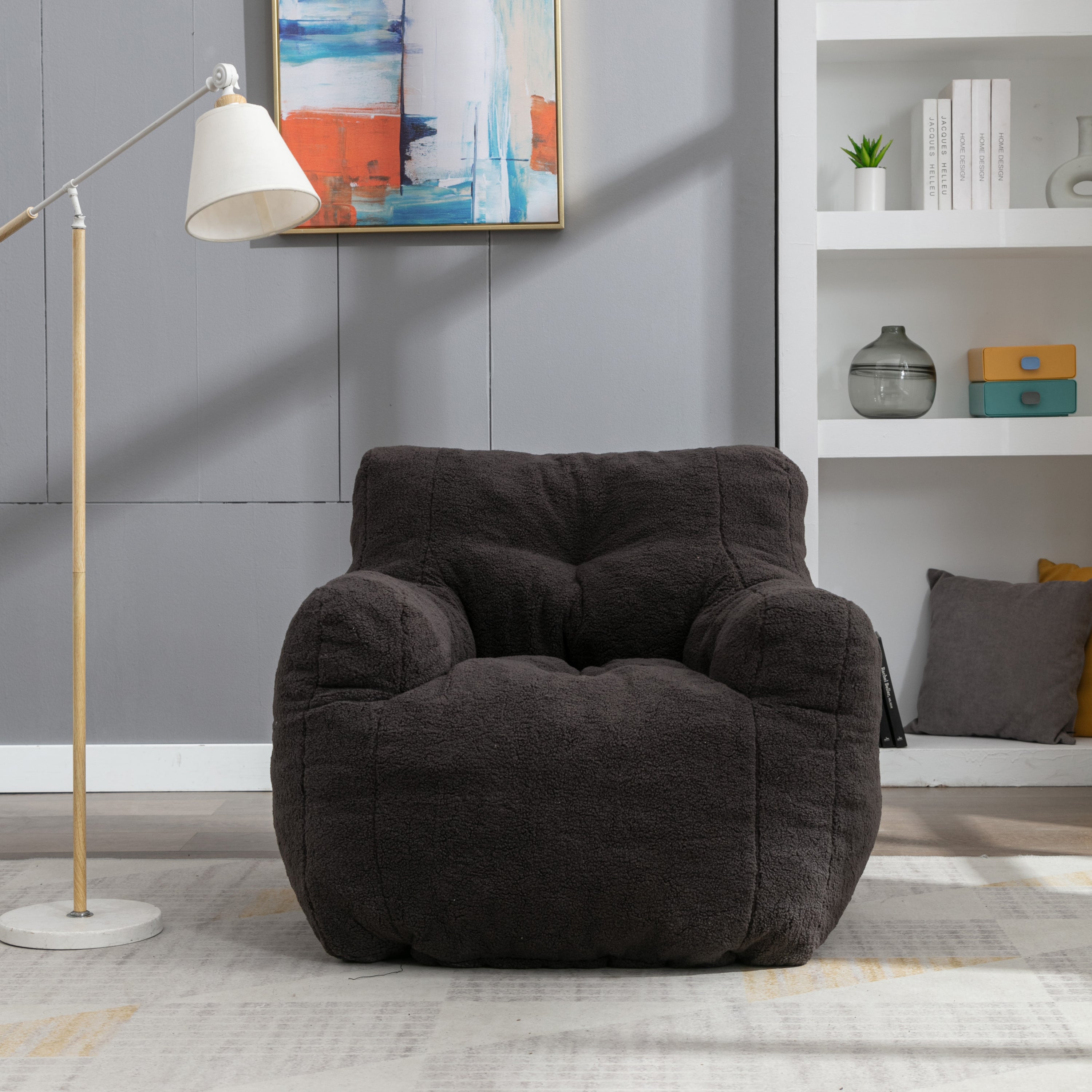 Tufted Teddy Bean Bag Chair - Dark Gray-American Furniture Outlet