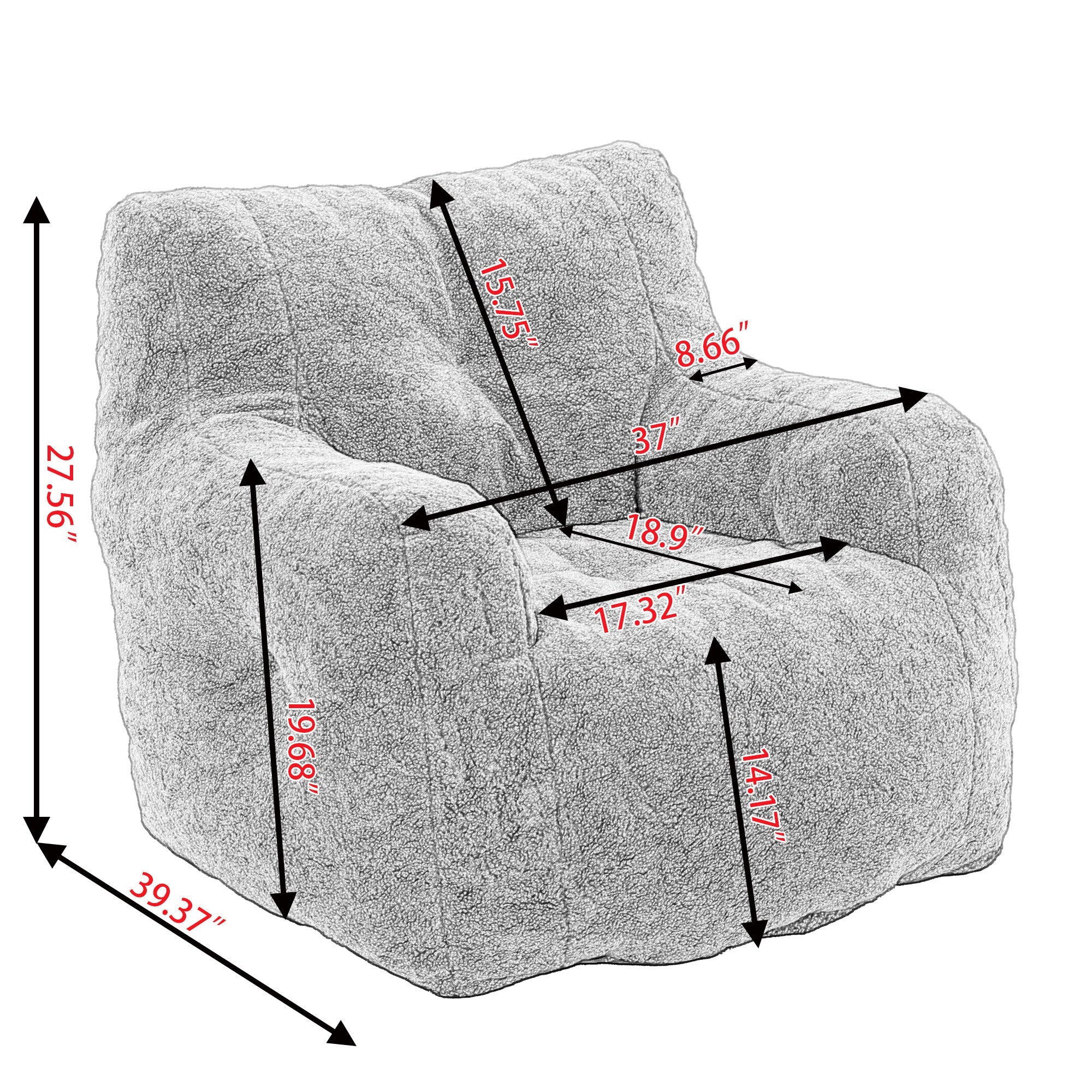 Tufted Teddy Bean Bag Chair - Dark Gray-American Furniture Outlet