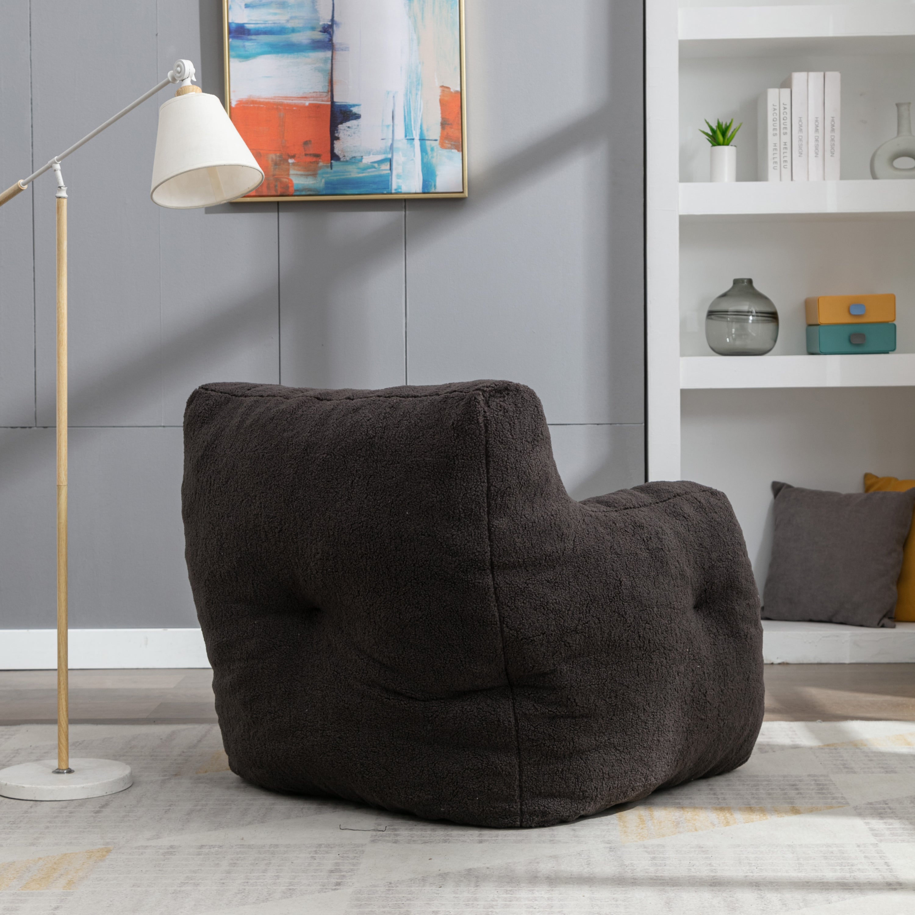 Tufted Teddy Bean Bag Chair - Dark Gray-American Furniture Outlet