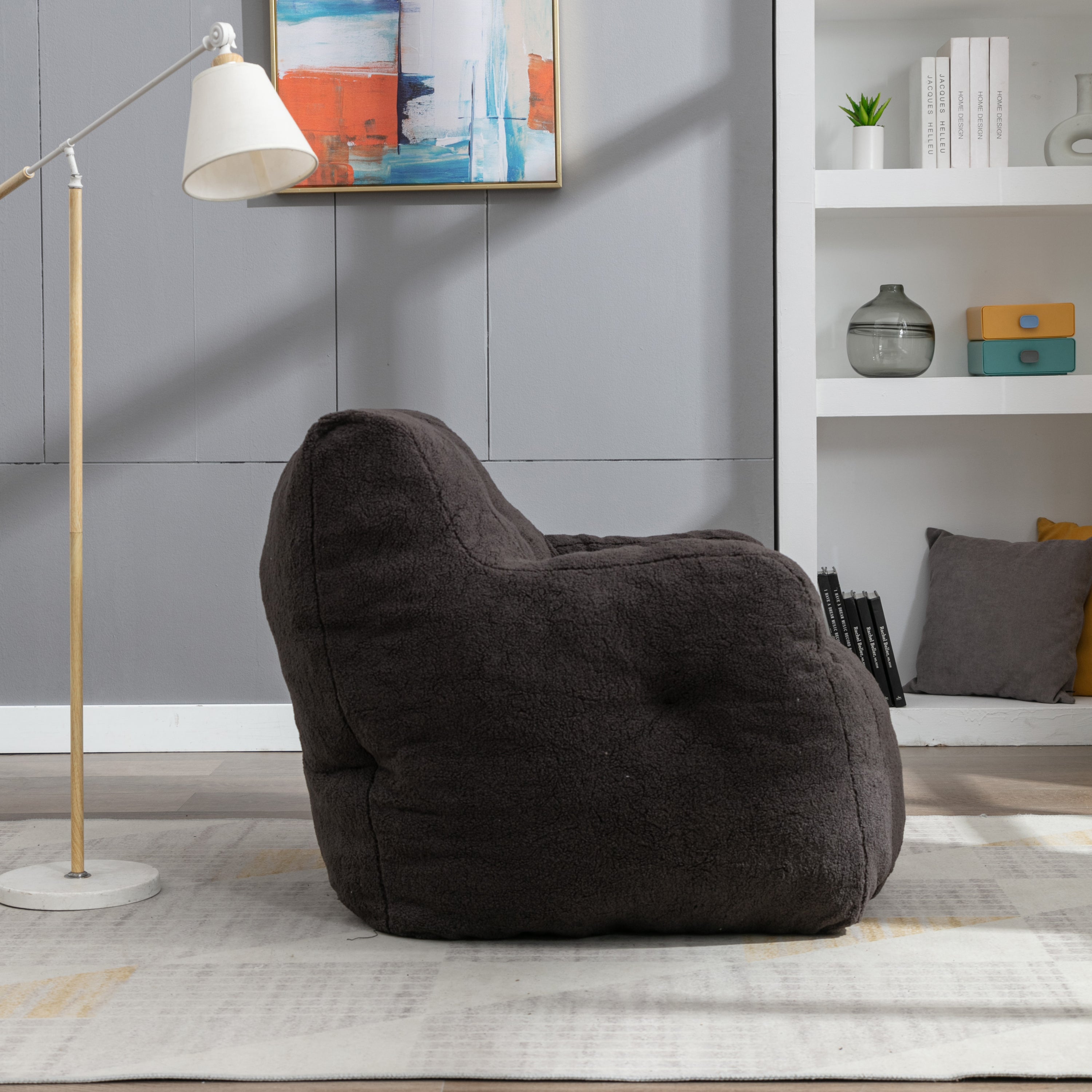 Tufted Teddy Bean Bag Chair - Dark Gray-American Furniture Outlet