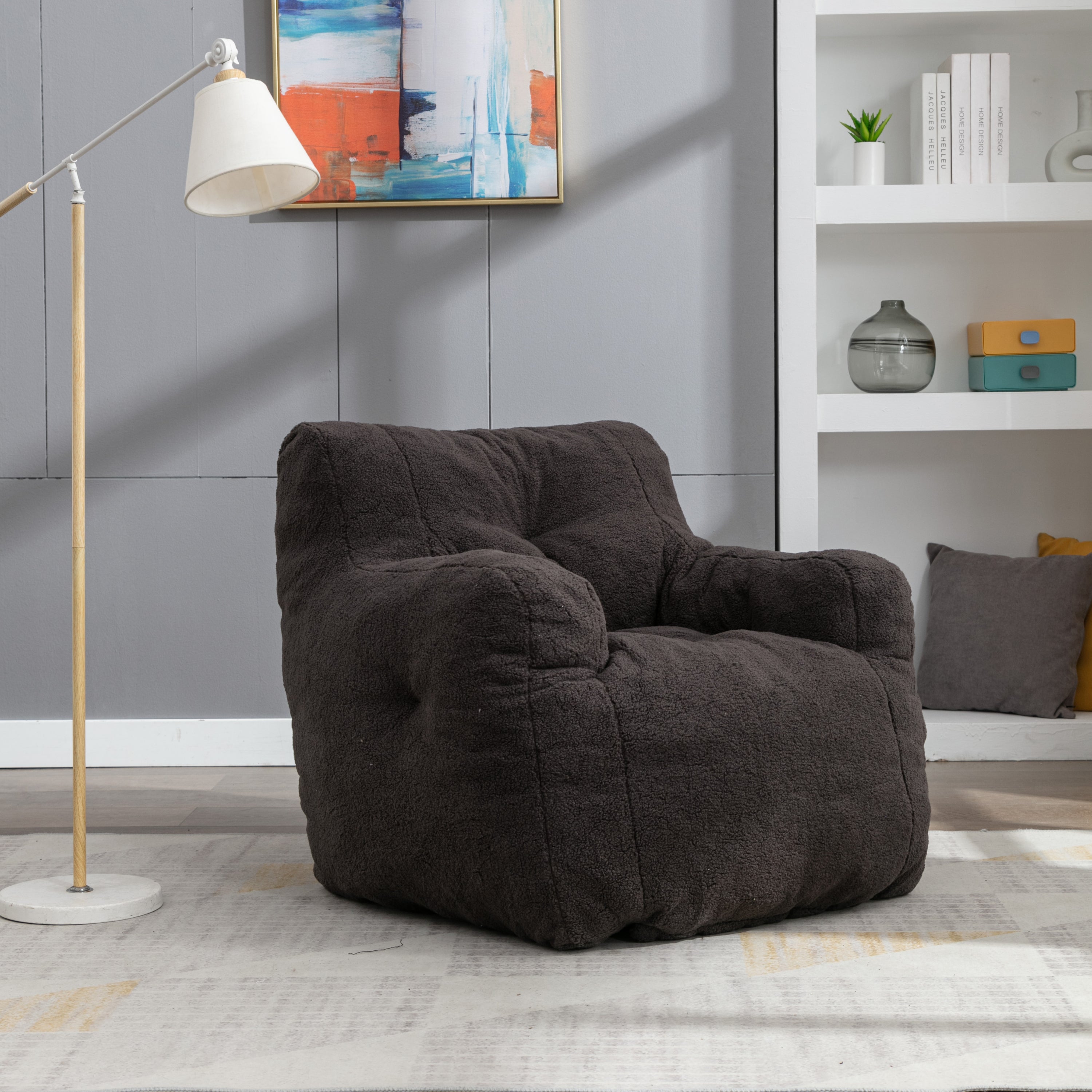 Tufted Teddy Bean Bag Chair - Dark Gray-American Furniture Outlet