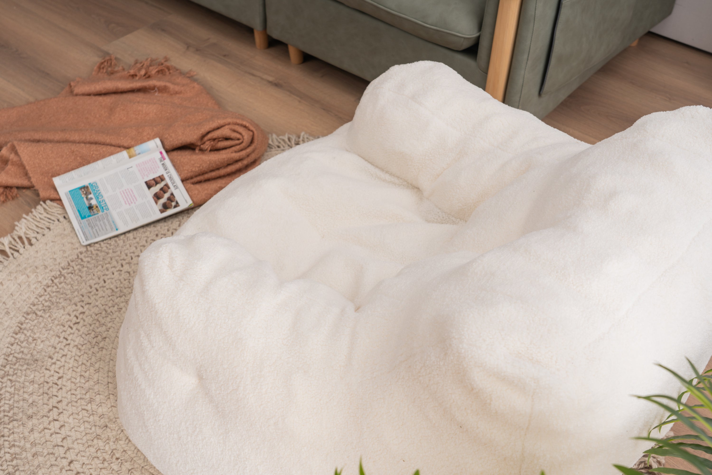 Tufted Teddy Bean Bag Chair - Ivory White-American Furniture Outlet